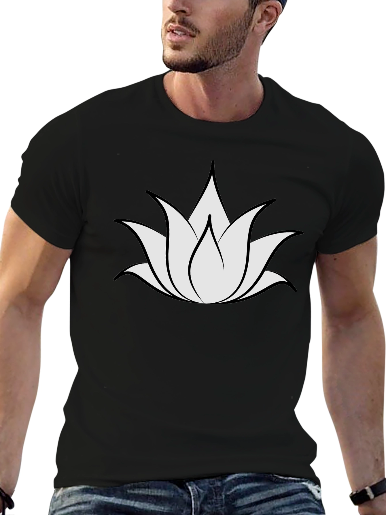 Lotus Flower Graphic Black T-Shirt