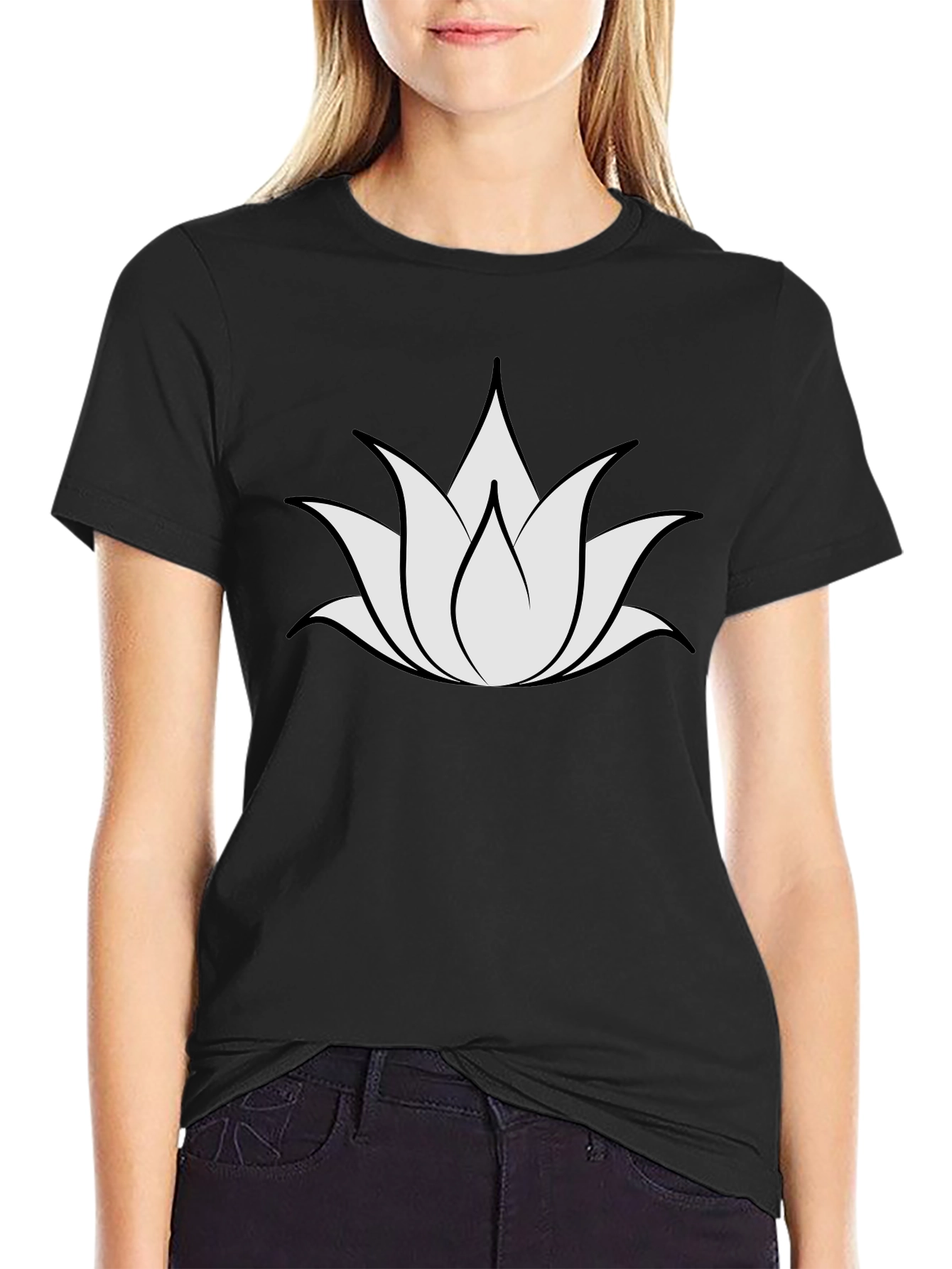 Lotus Flower Graphic Black T-Shirt