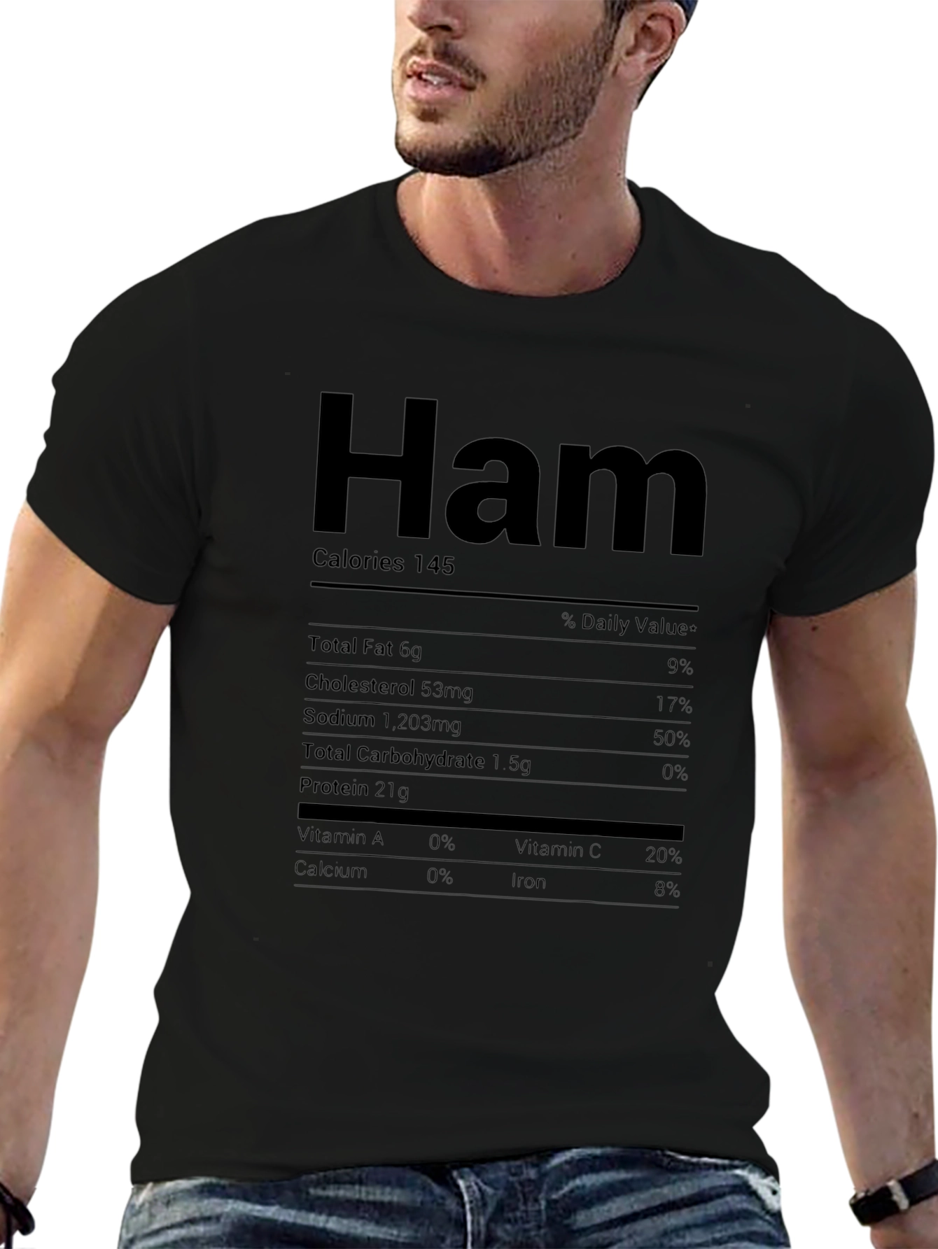 Humorous Ham Nutrition Facts Black T-Shirt