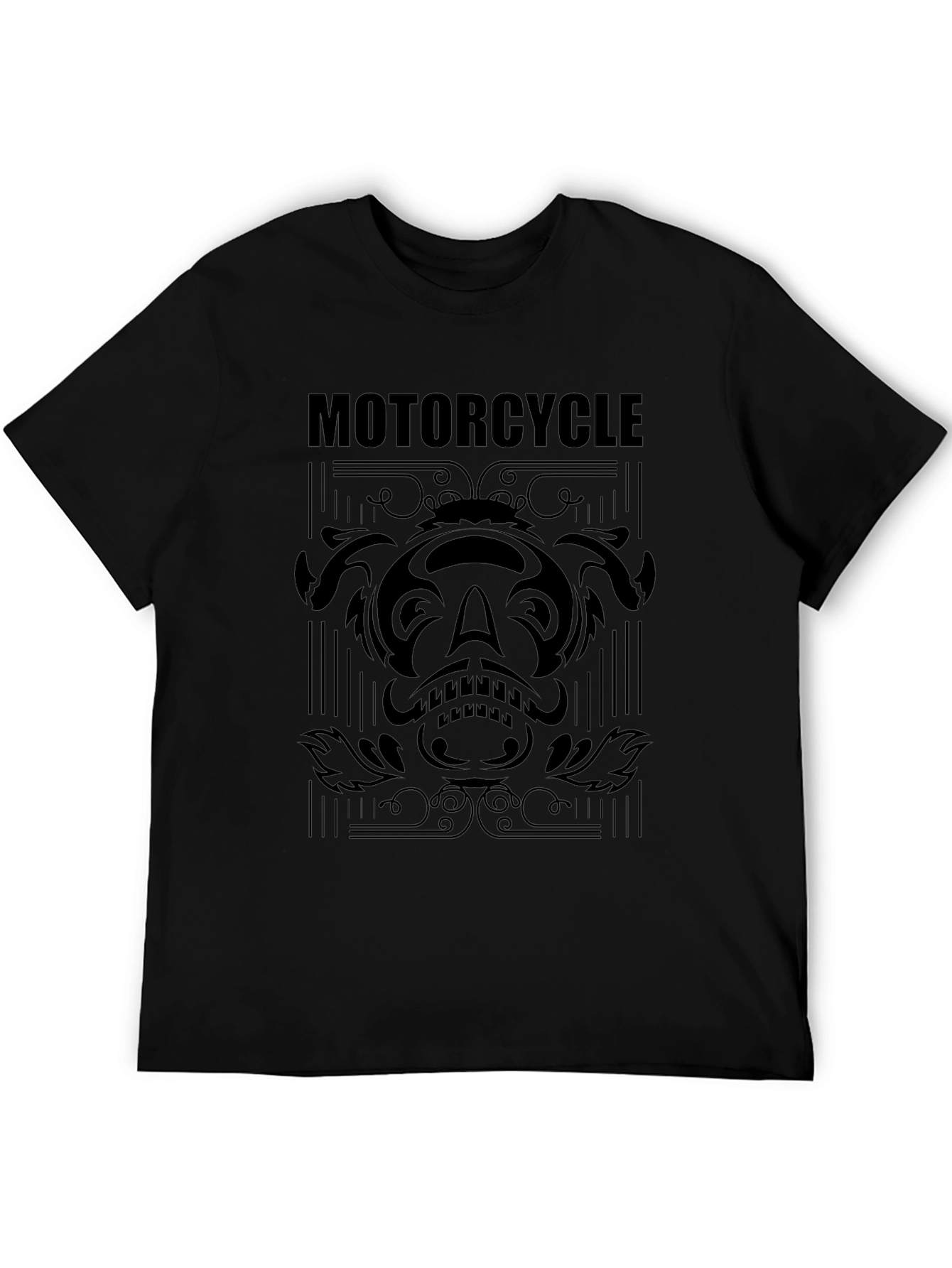 Motorcycle Graphic Tee - Black Cotton T-Shirt