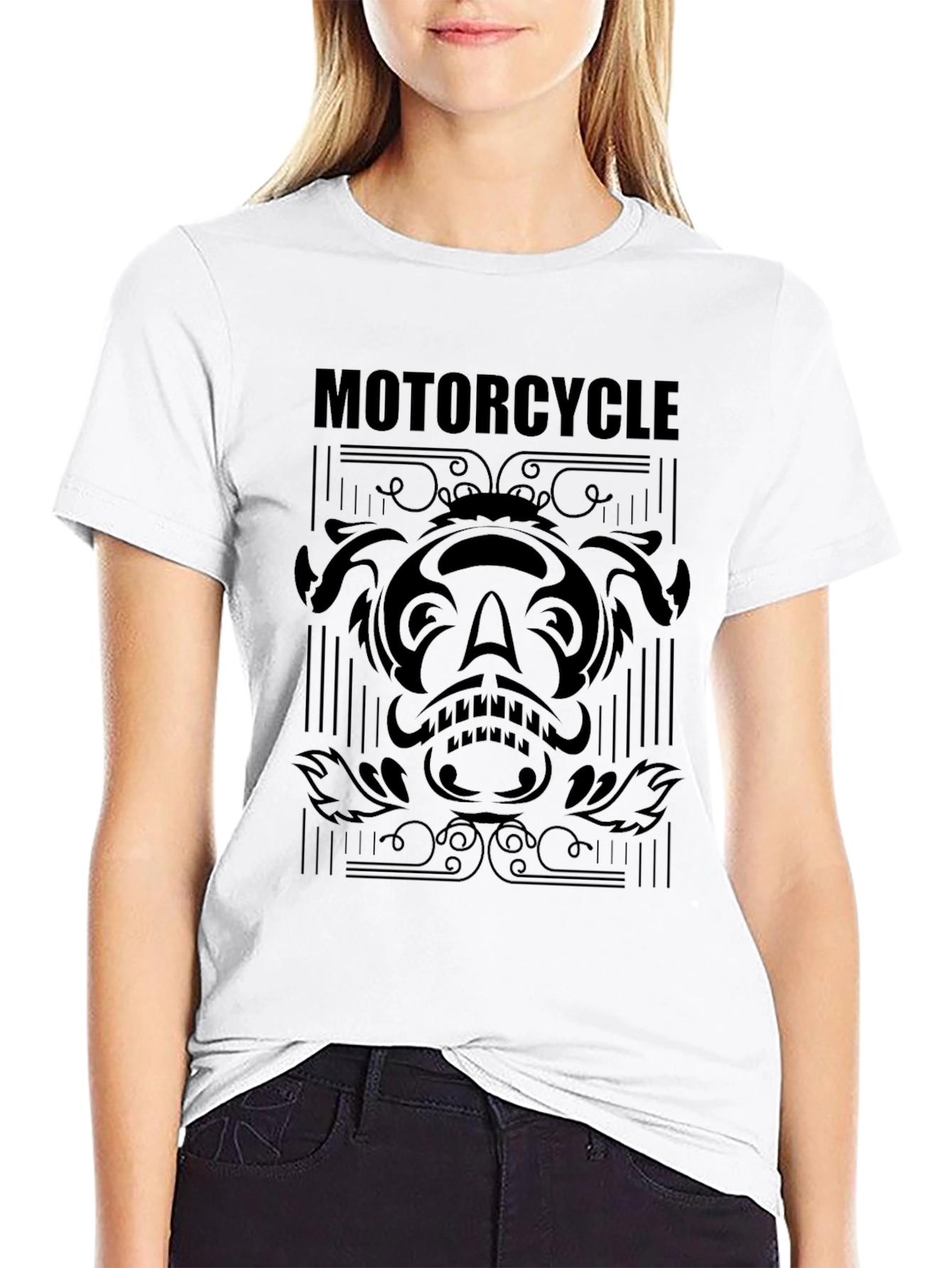 Motorcycle Graphic Tee - Black Cotton T-Shirt