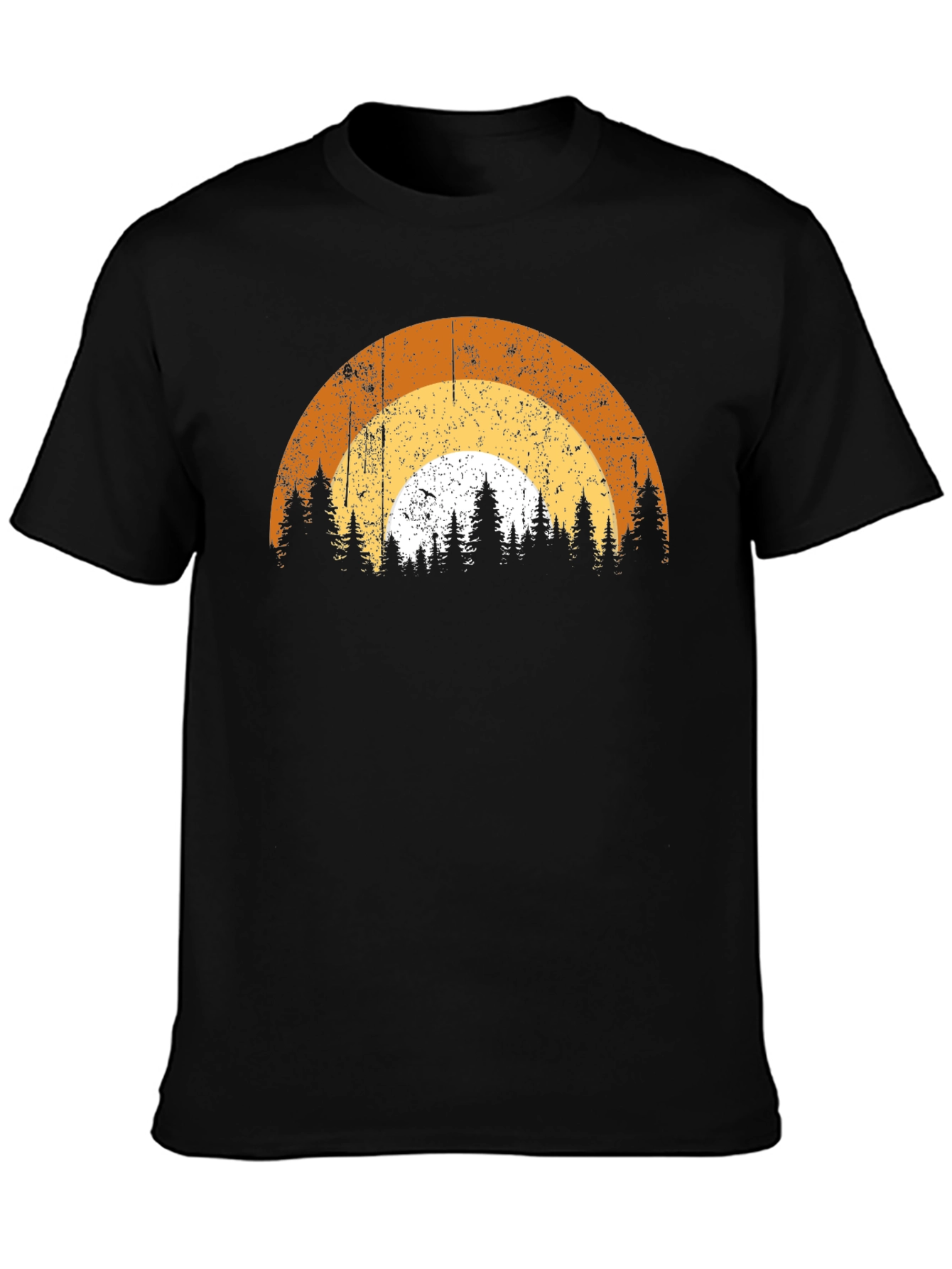 Retro Sunset Forest T-Shirt - Black Graphic Tee