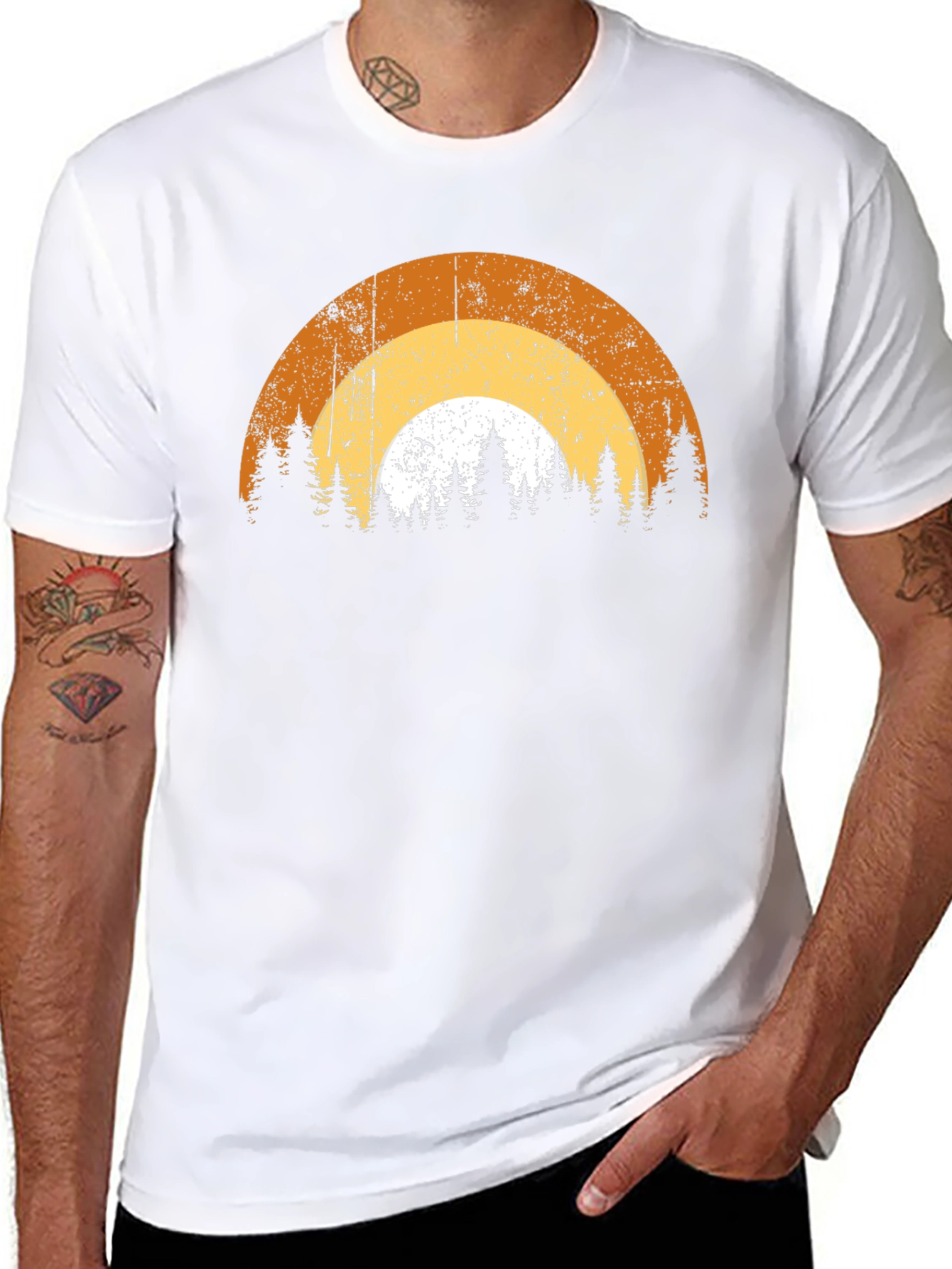 Retro Sunset Forest T-Shirt - Black Graphic Tee