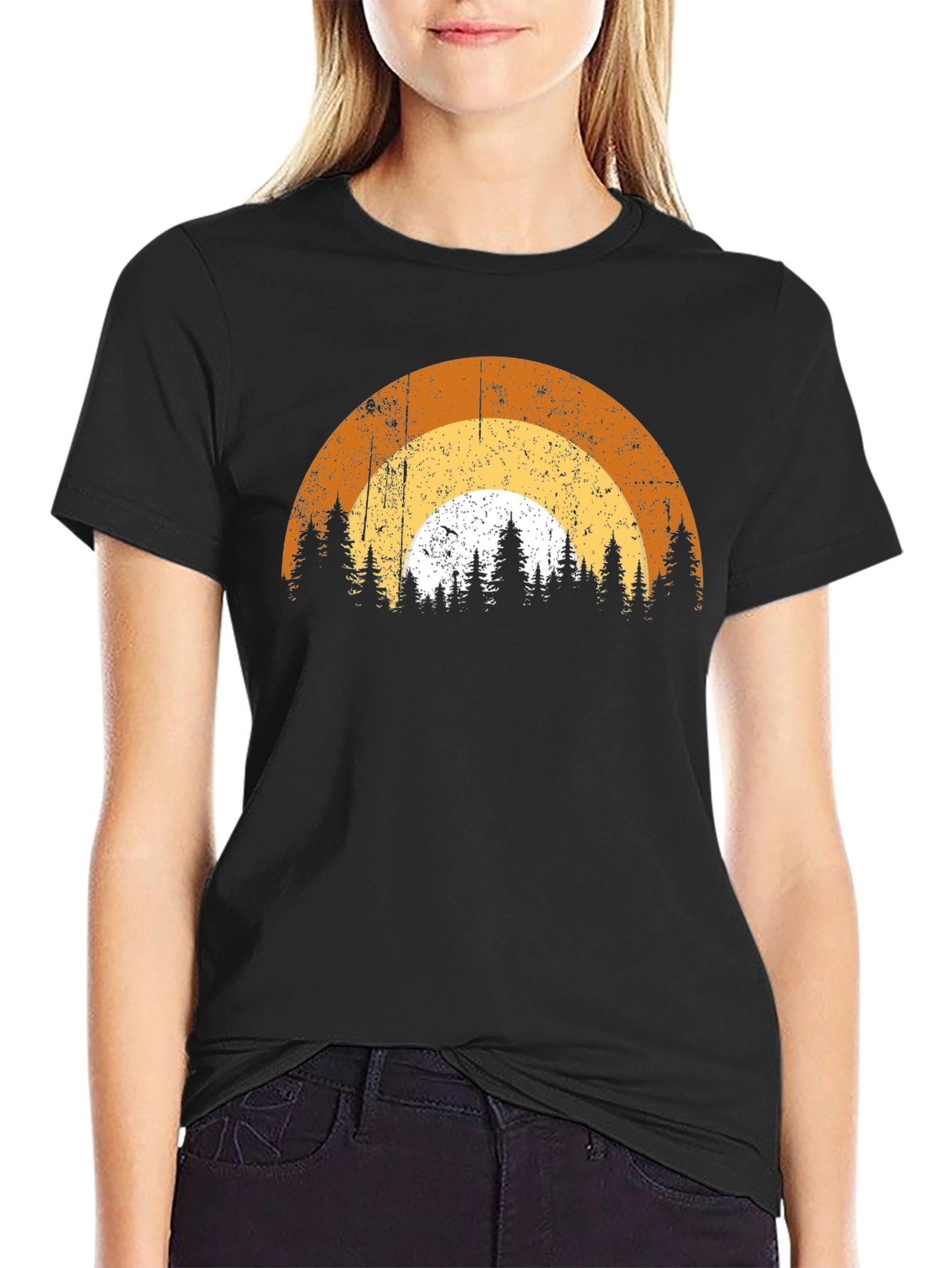Retro Sunset Forest T-Shirt - Black Graphic Tee