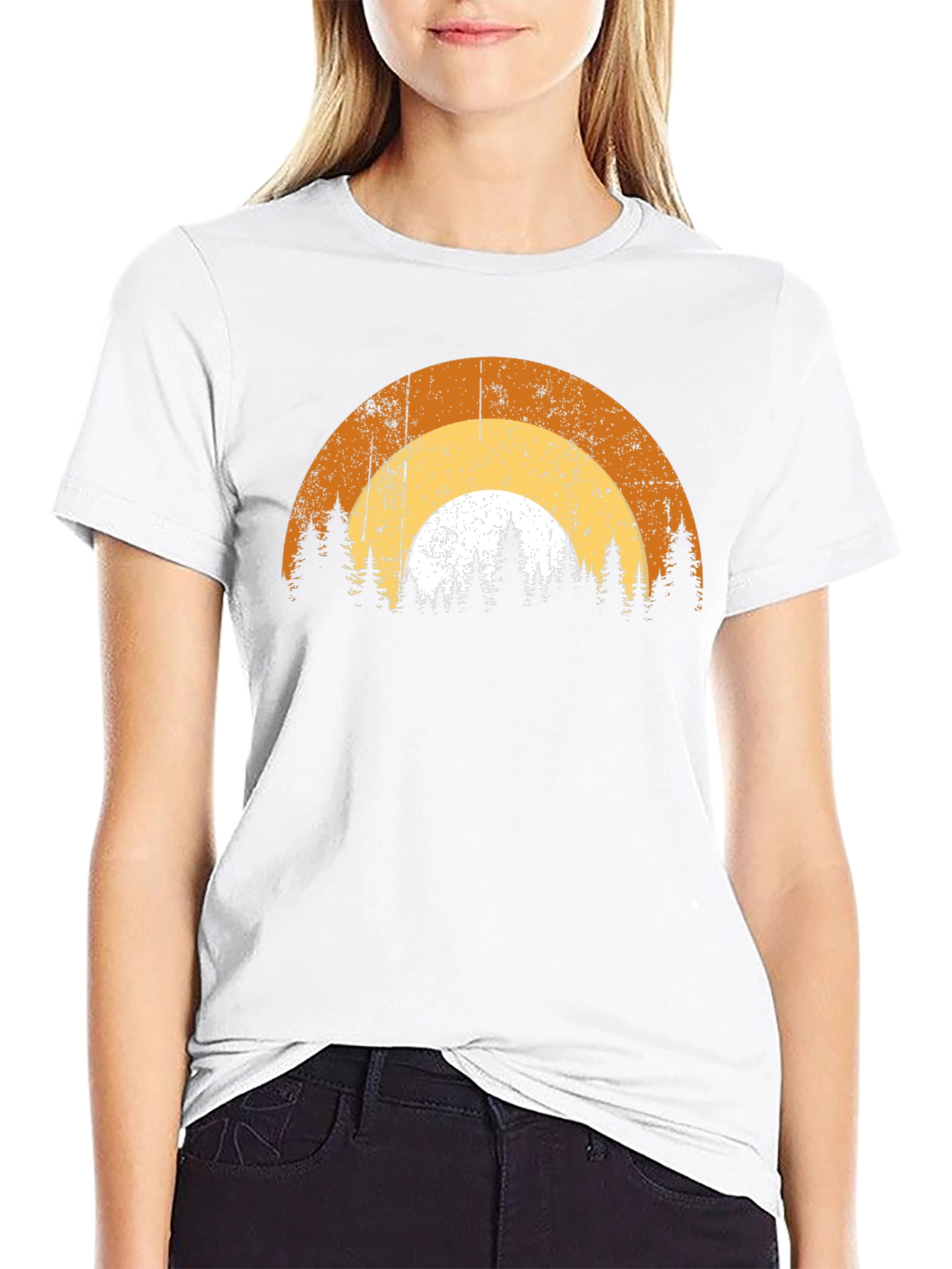 Retro Sunset Forest T-Shirt - Black Graphic Tee