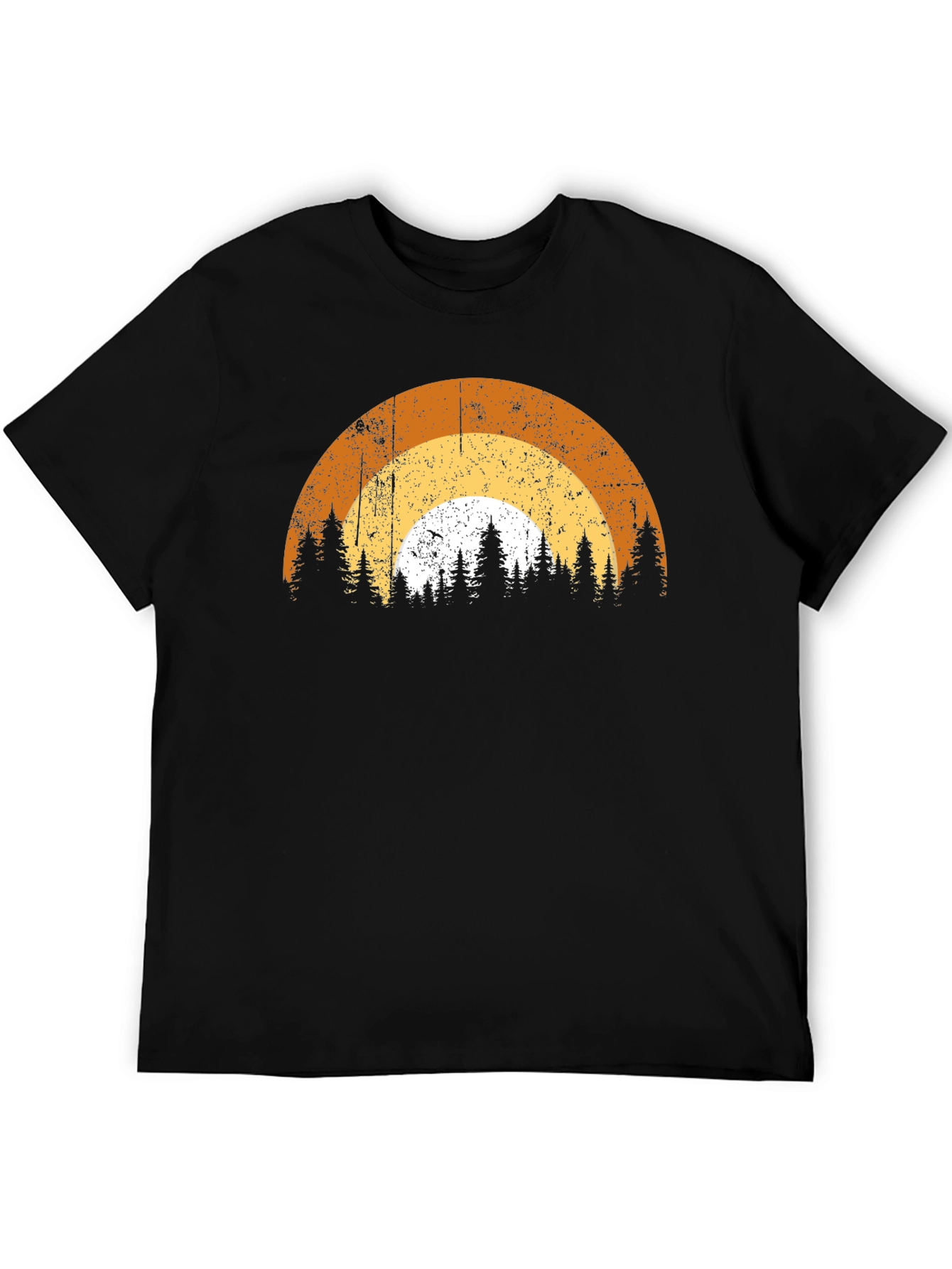 Retro Sunset Forest T-Shirt - Black Graphic Tee