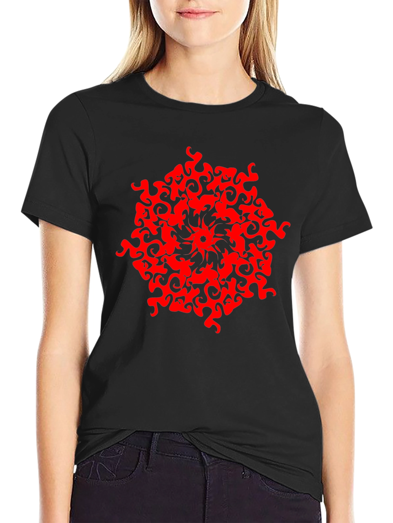 Abstract Red Design Black T-Shirt