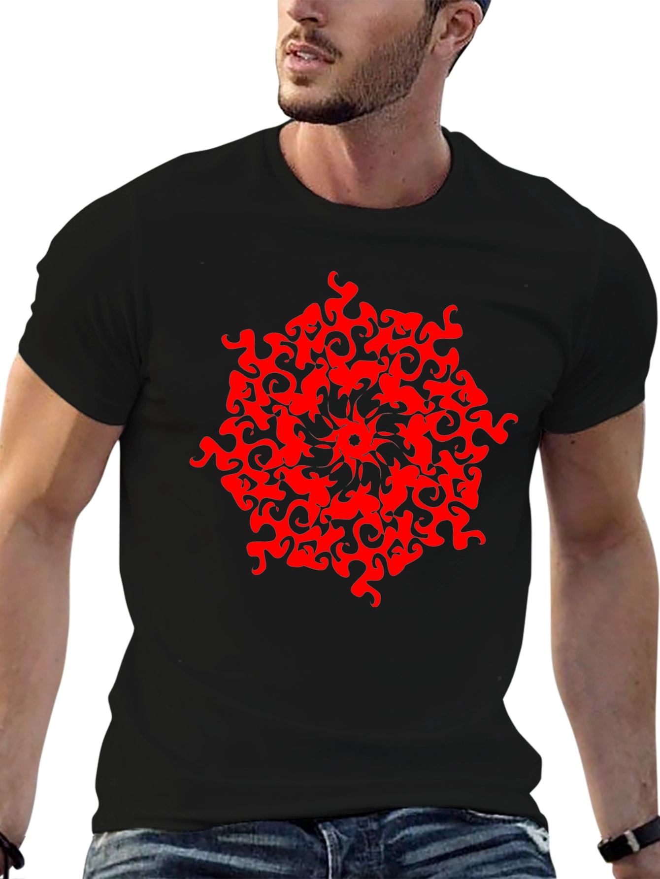 Abstract Red Design Black T-Shirt