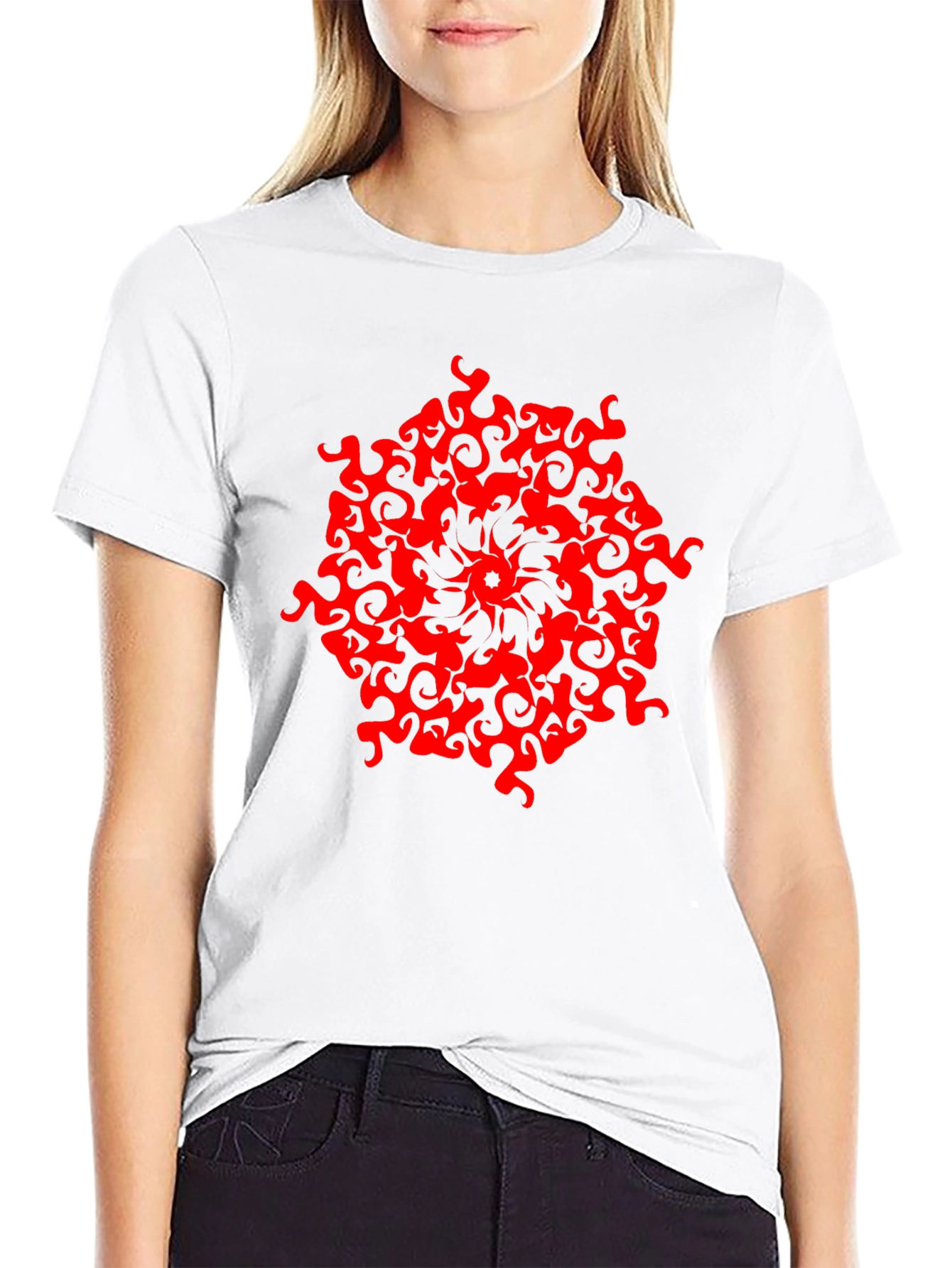 Abstract Red Design Black T-Shirt
