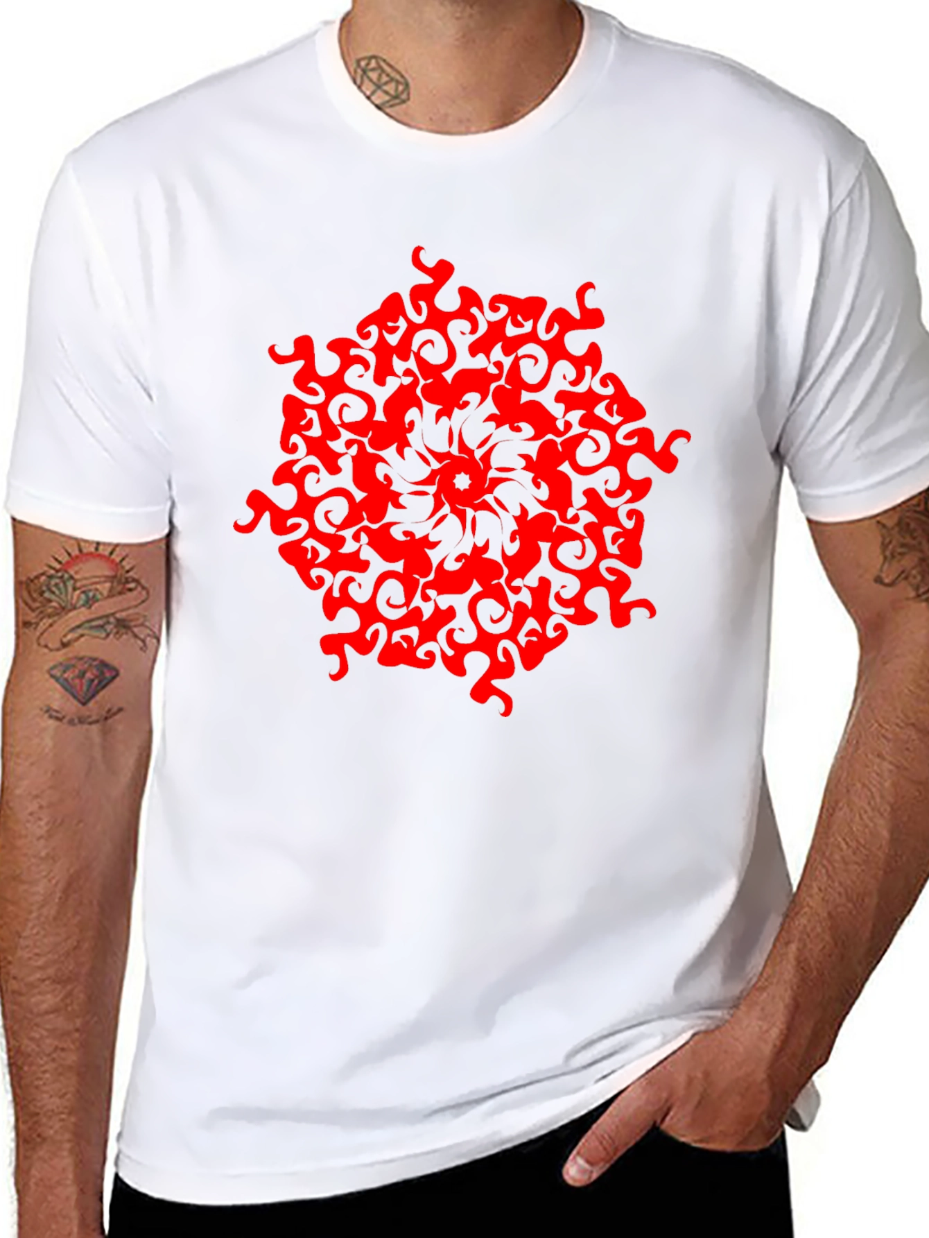 Abstract Red Design Black T-Shirt
