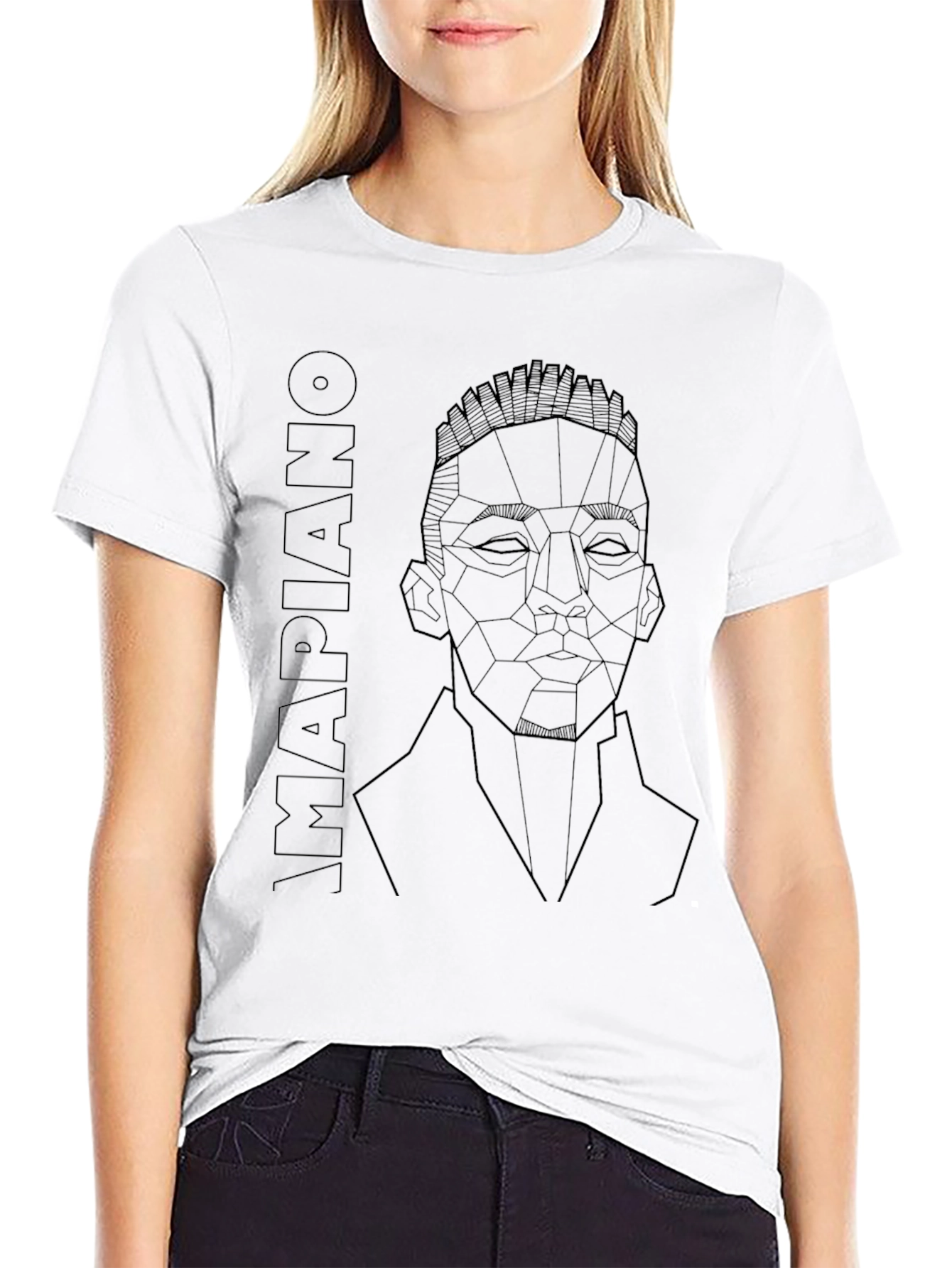 Geometric Amapiano Portrait Tee - Black