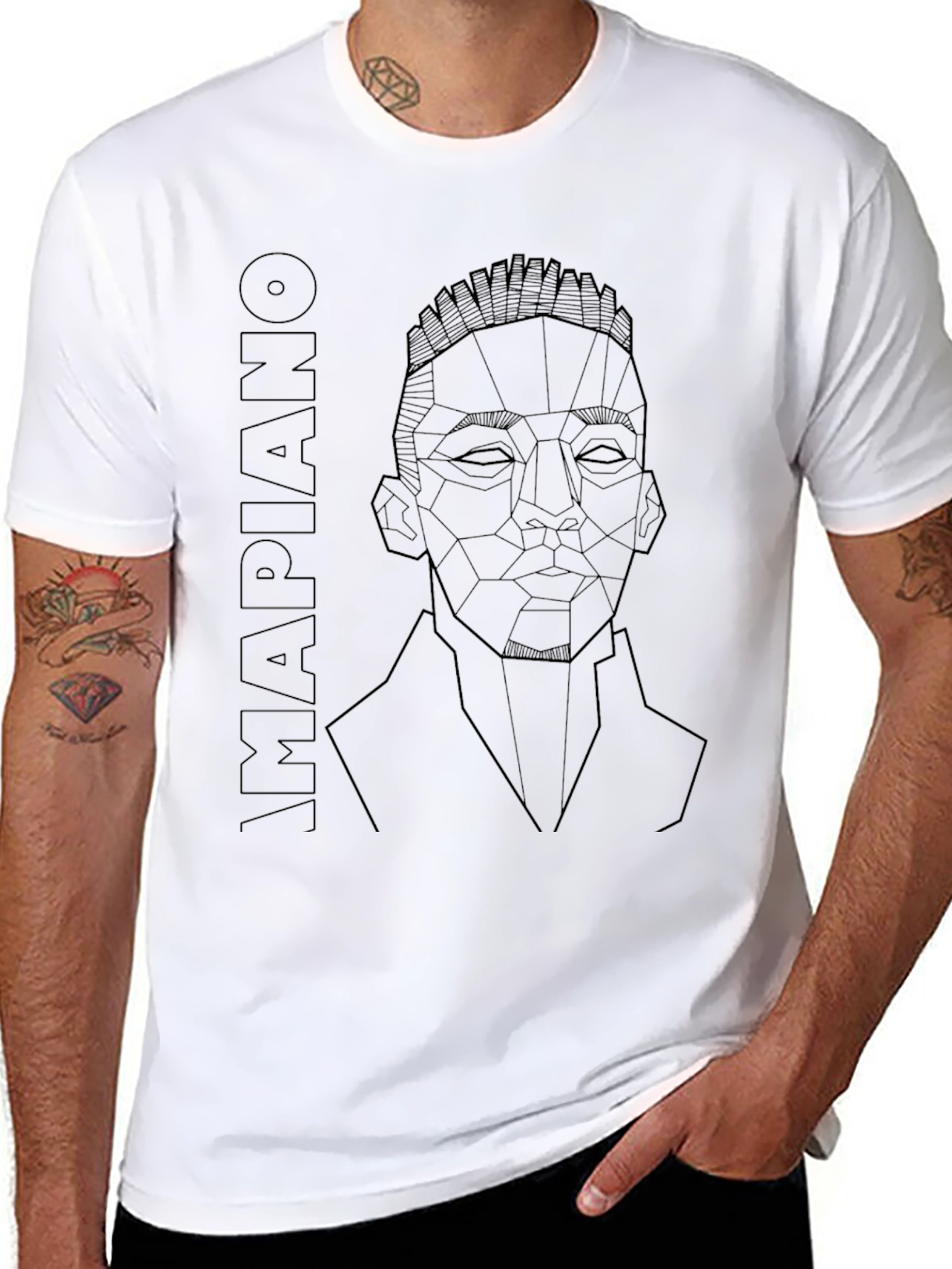 Geometric Amapiano Portrait Tee - Black