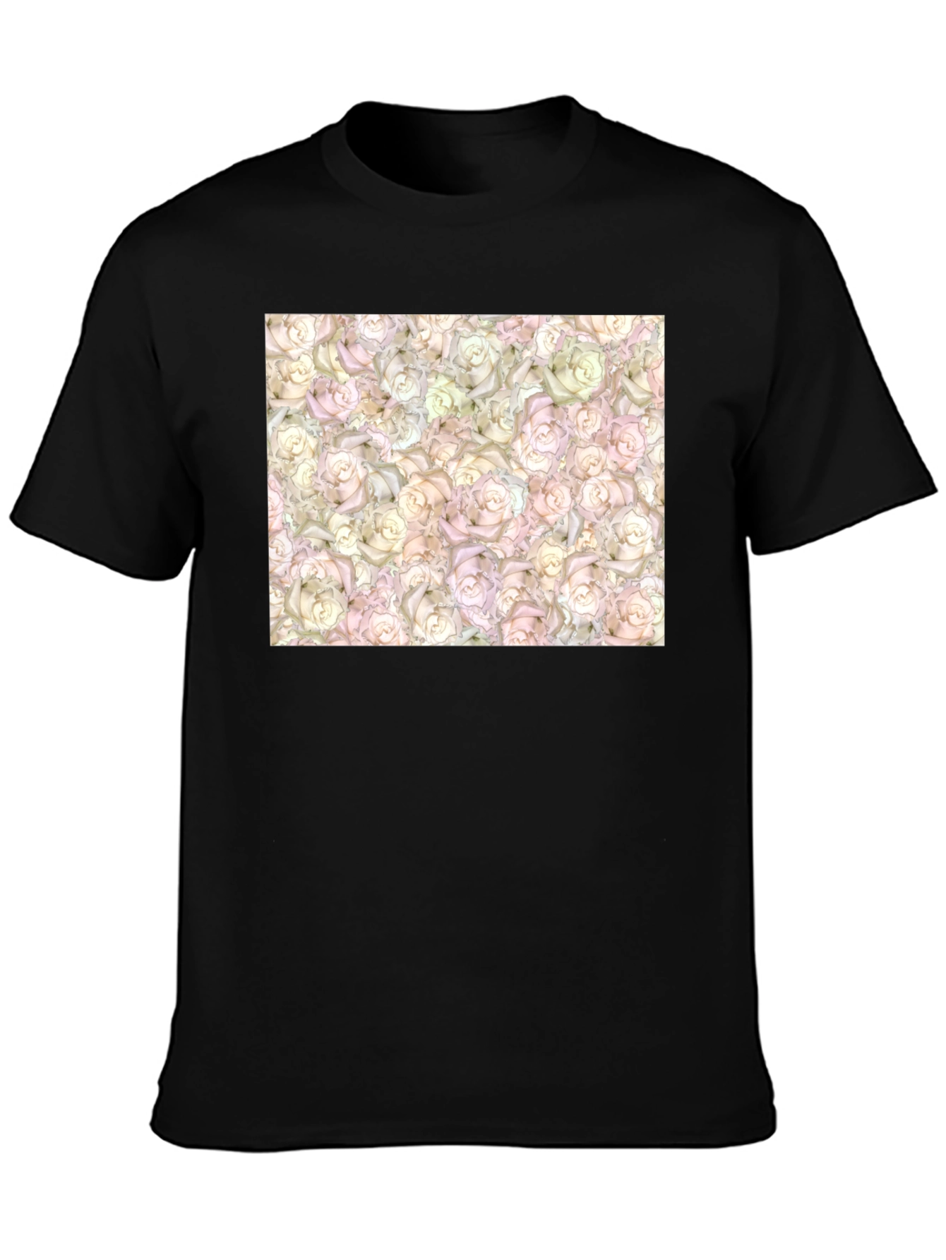 Floral Rose Pattern T-Shirt - Black