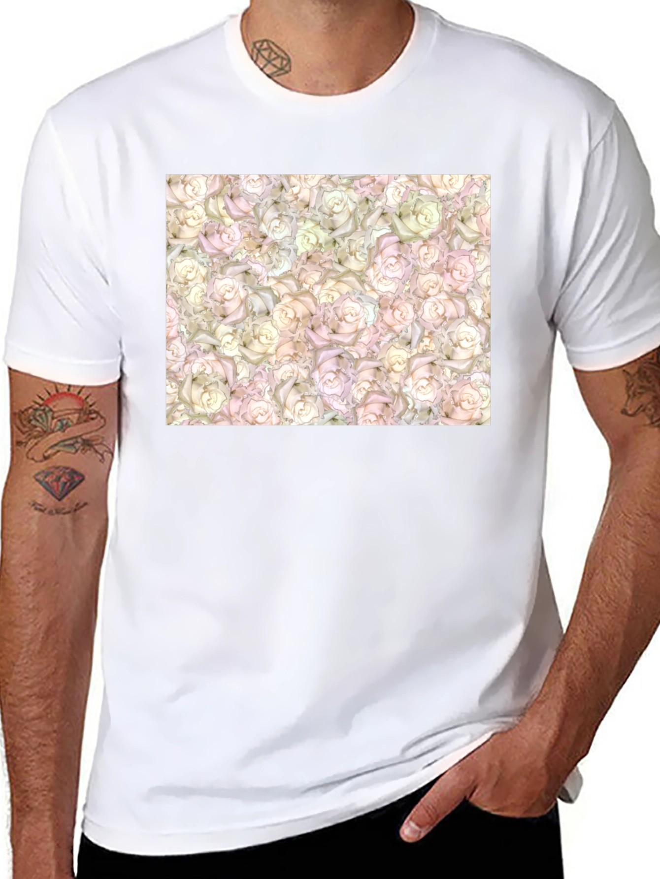 Floral Rose Pattern T-Shirt - Black