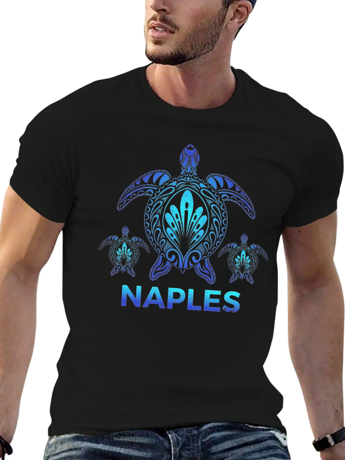 Naples Turtle Graphic Tee - Stylish Black T-Shirt