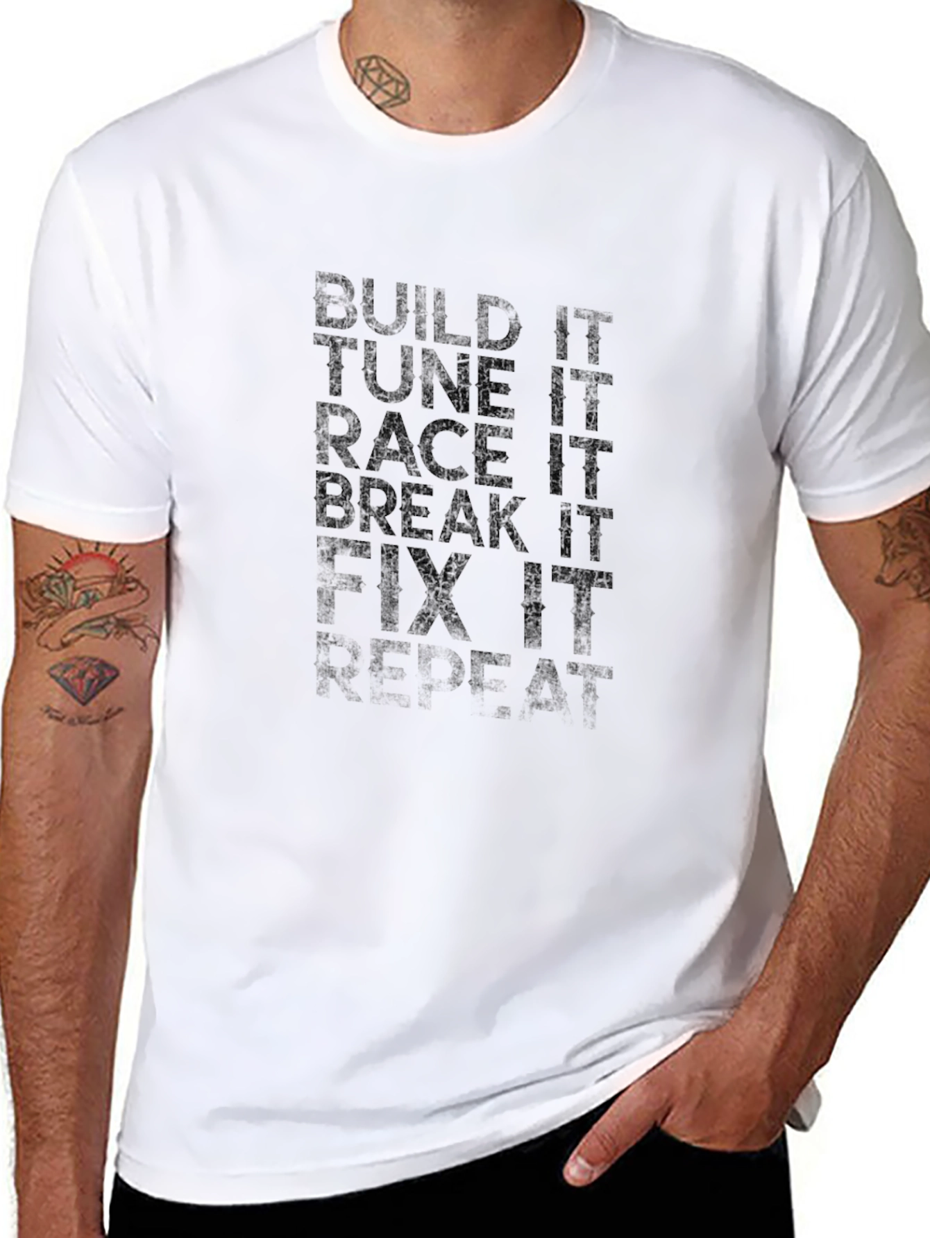 Build Tune Race Fix Repeat Black T-Shirt