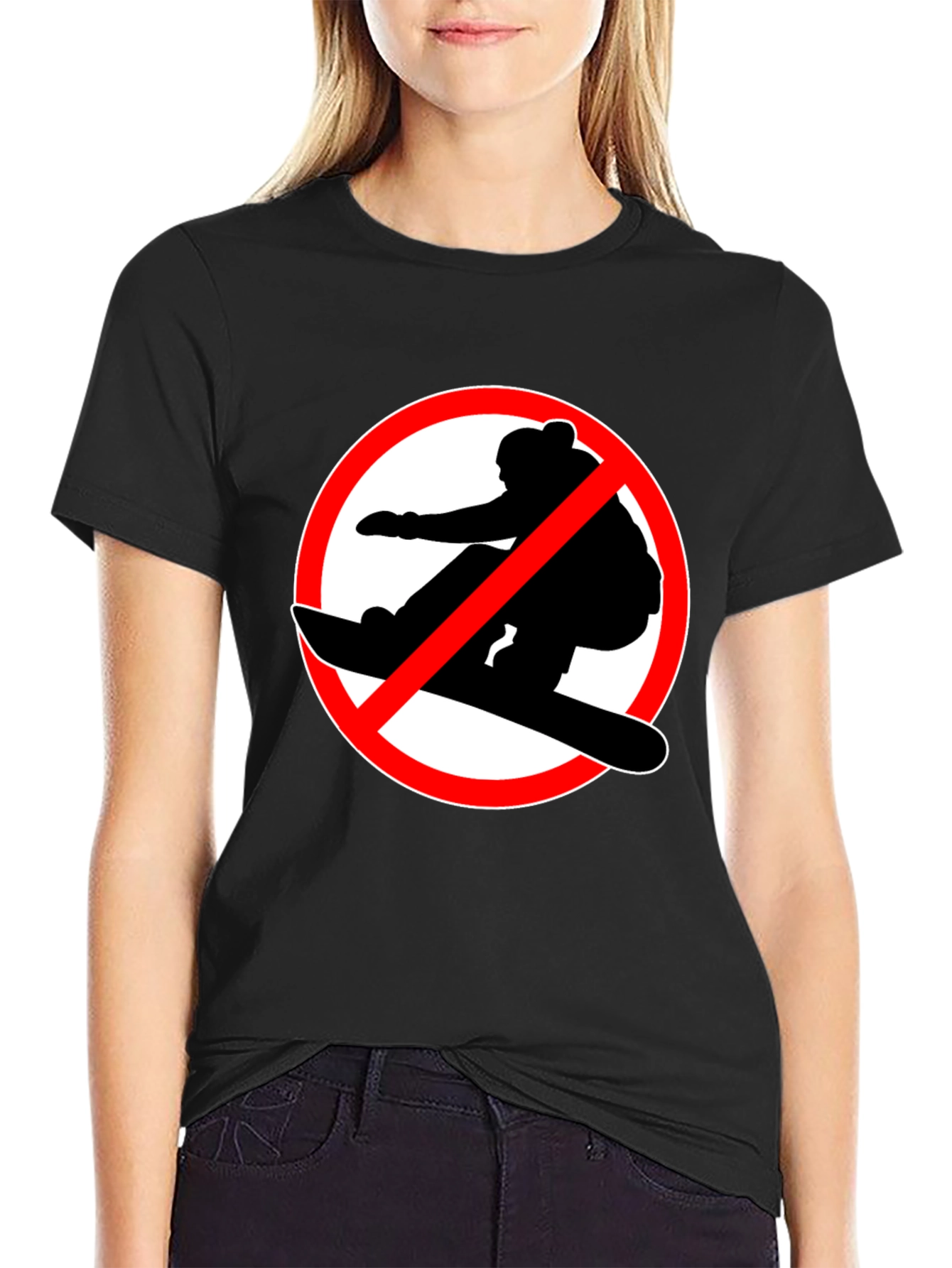 No Snowboarding Black T-Shirt - Novelty Graphic Tee
