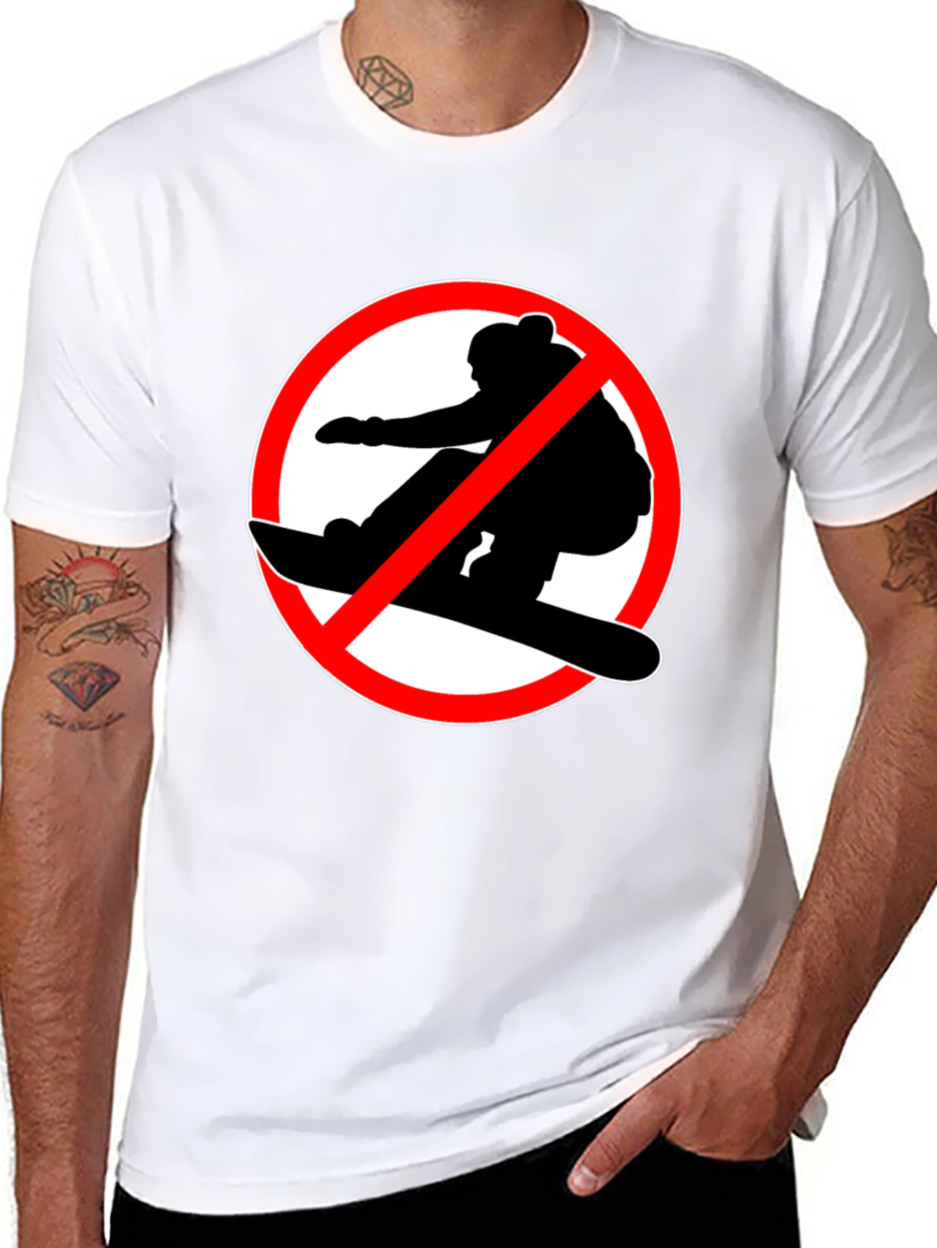 No Snowboarding Black T-Shirt - Novelty Graphic Tee
