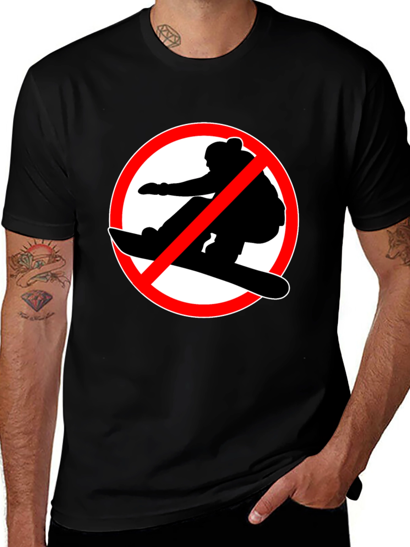 No Snowboarding Black T-Shirt - Novelty Graphic Tee