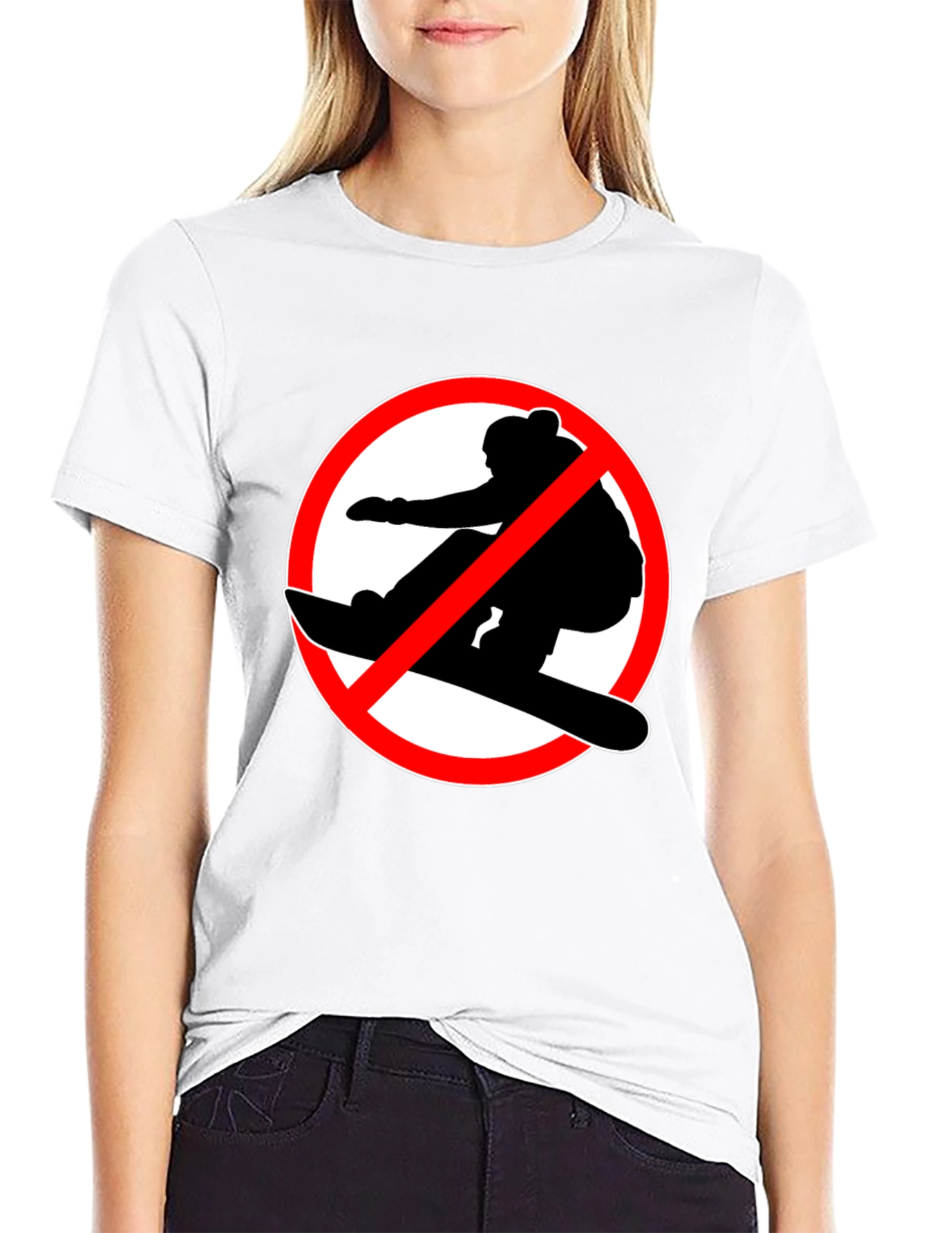 No Snowboarding Black T-Shirt - Novelty Graphic Tee