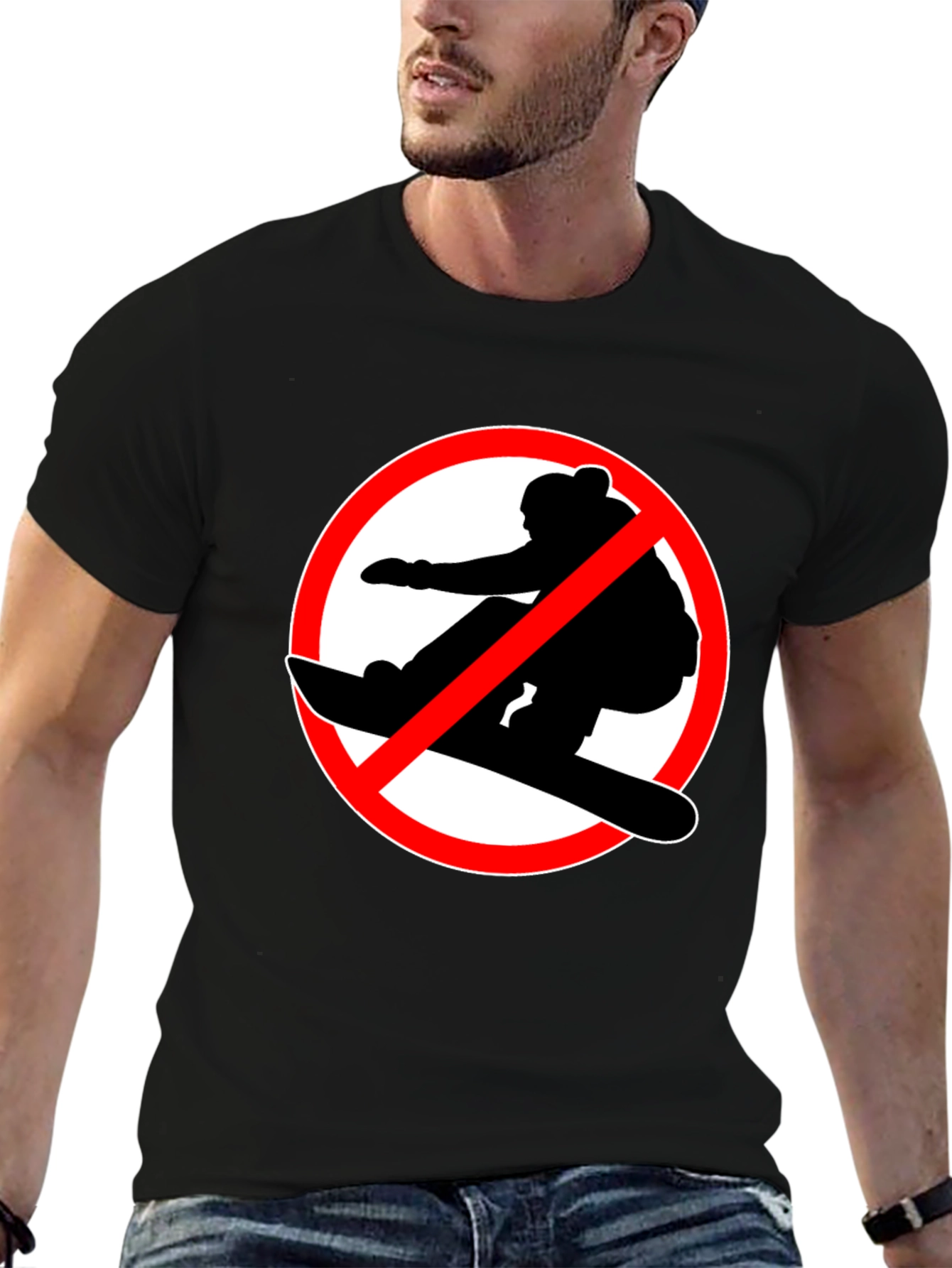 No Snowboarding Black T-Shirt - Novelty Graphic Tee