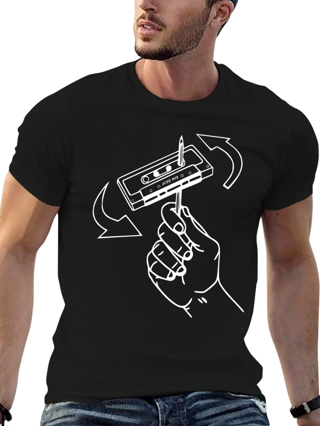 Retro Cassette Tape T-Shirt - Hand Rewind Design