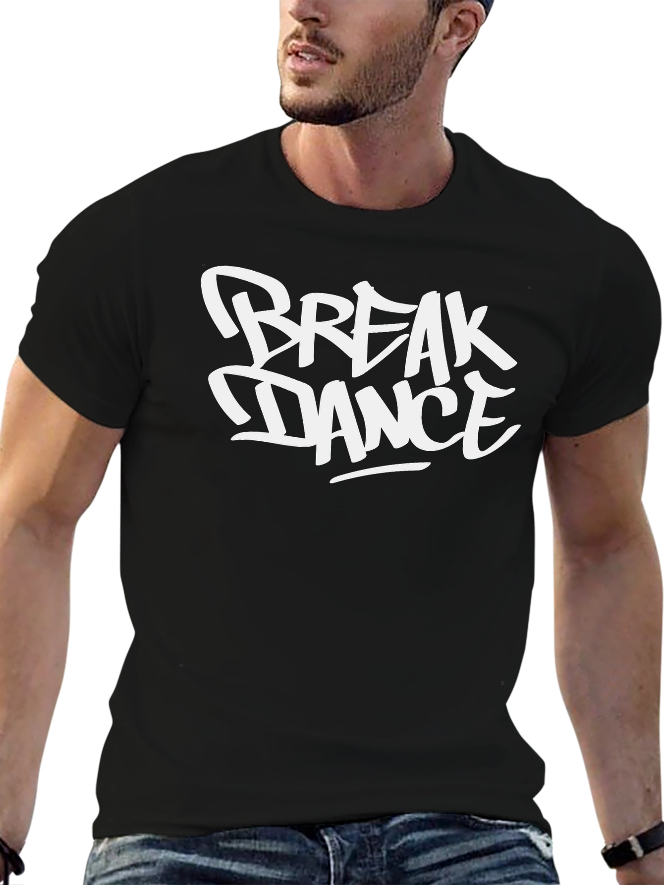 Break Dance Graphic T-Shirt - Black Crew Neck Tee