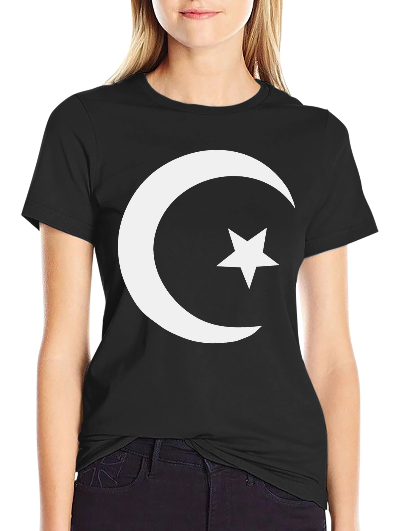 Crescent Moon & Star Graphic Tee - Black