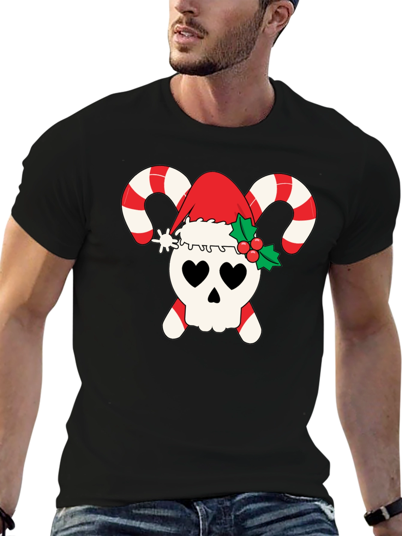 Candy Cane Skull Christmas T-Shirt