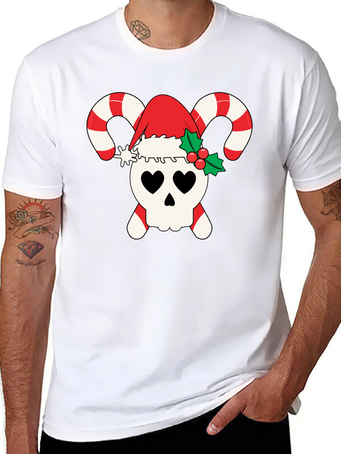 Candy Cane Skull Christmas T-Shirt