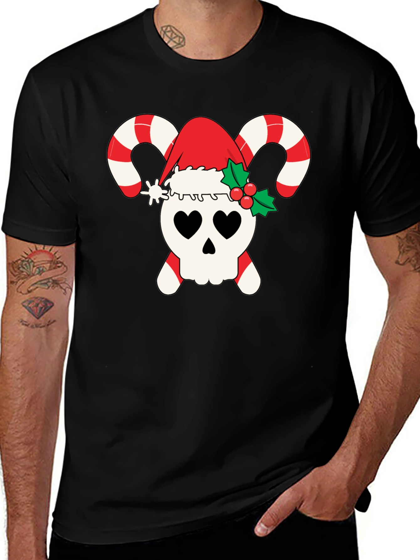 Candy Cane Skull Christmas T-Shirt
