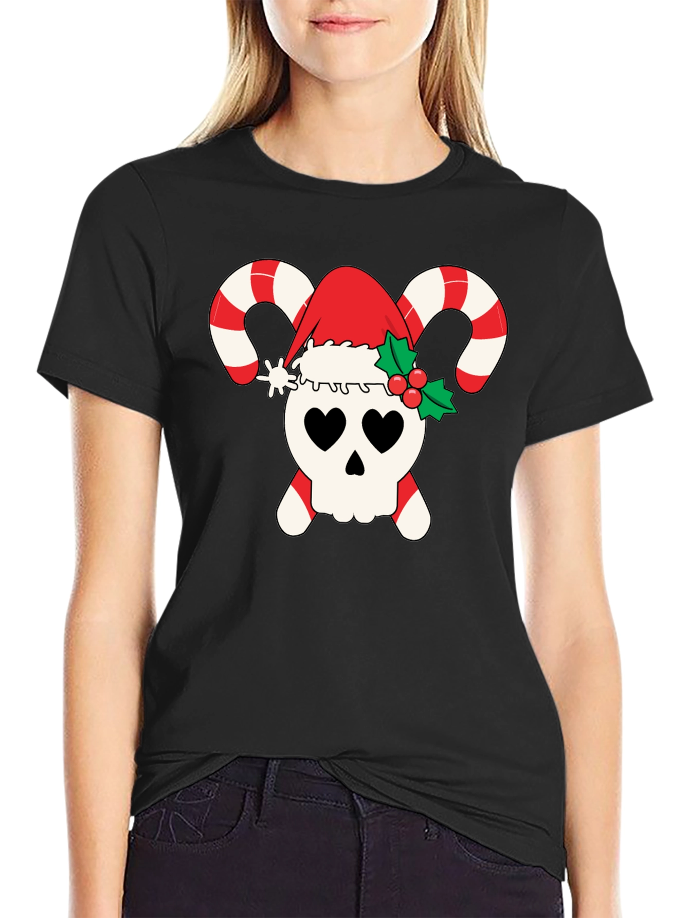 Candy Cane Skull Christmas T-Shirt