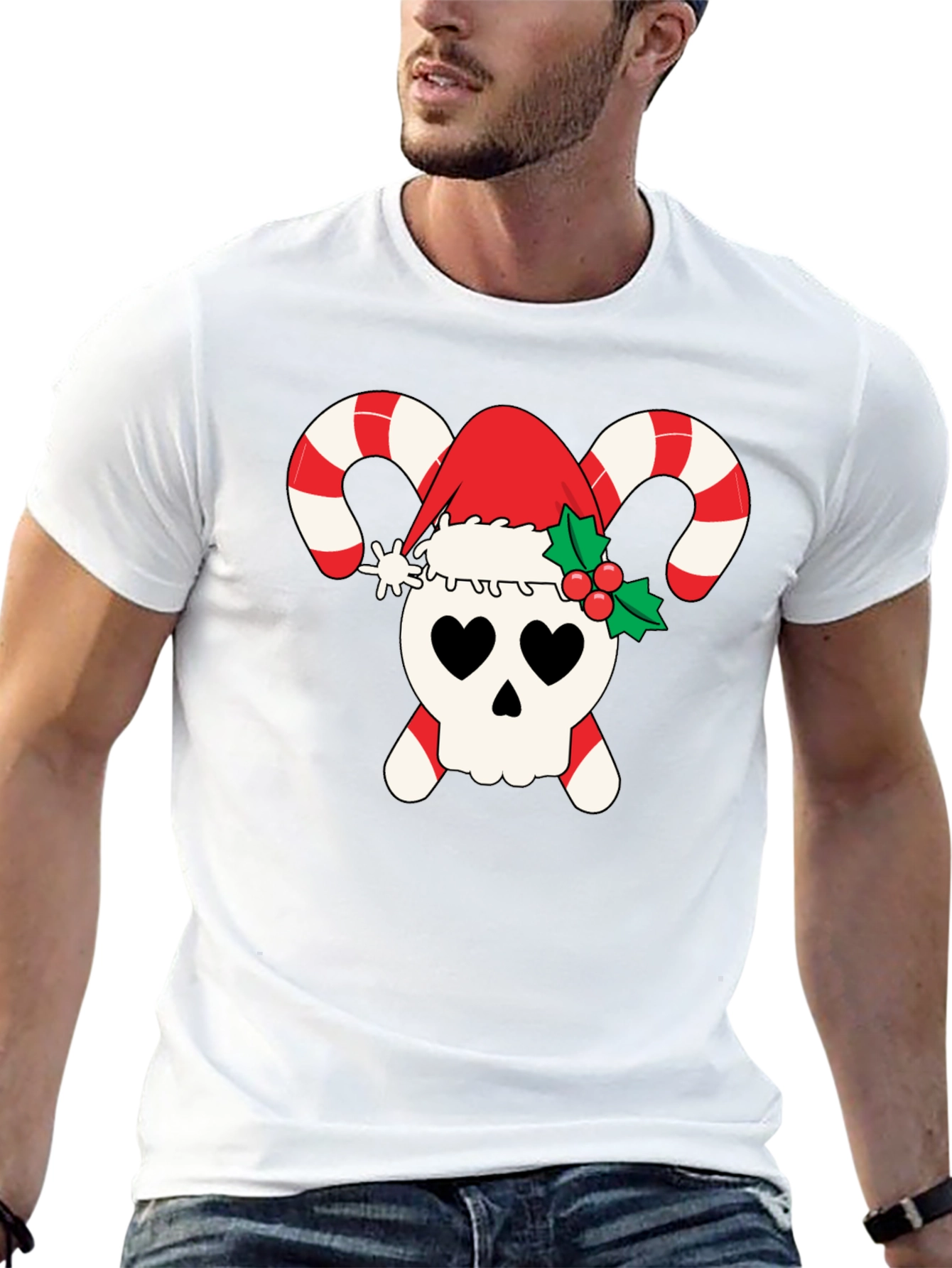 Candy Cane Skull Christmas T-Shirt