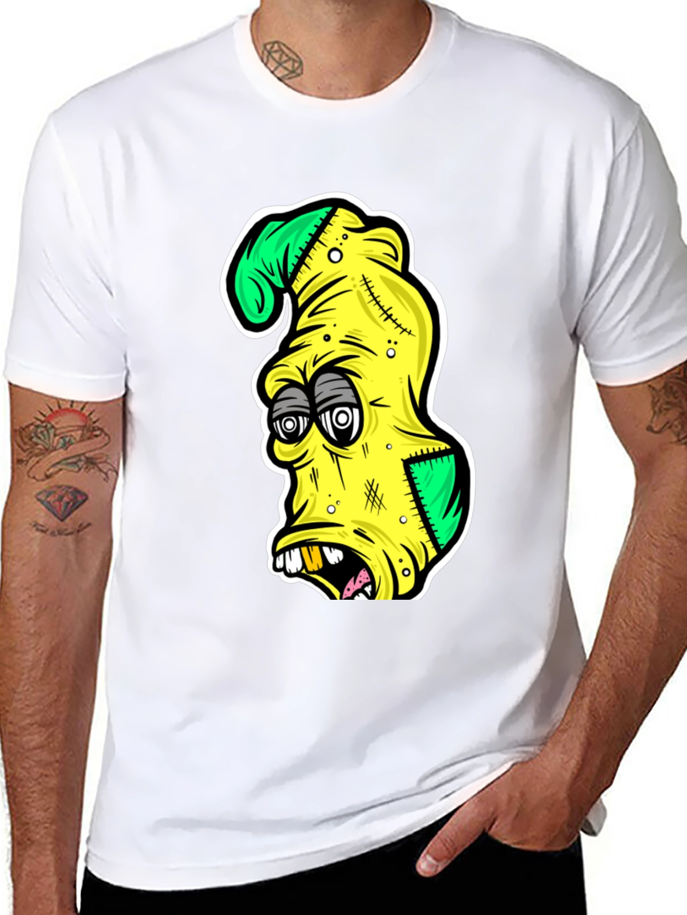 Cartoon Zombie Head Graphic T-Shirt