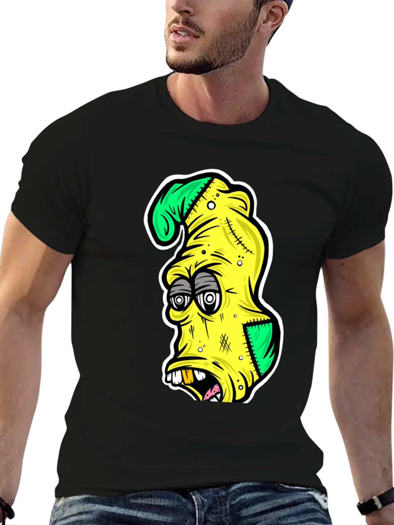 Cartoon Zombie Head Graphic T-Shirt