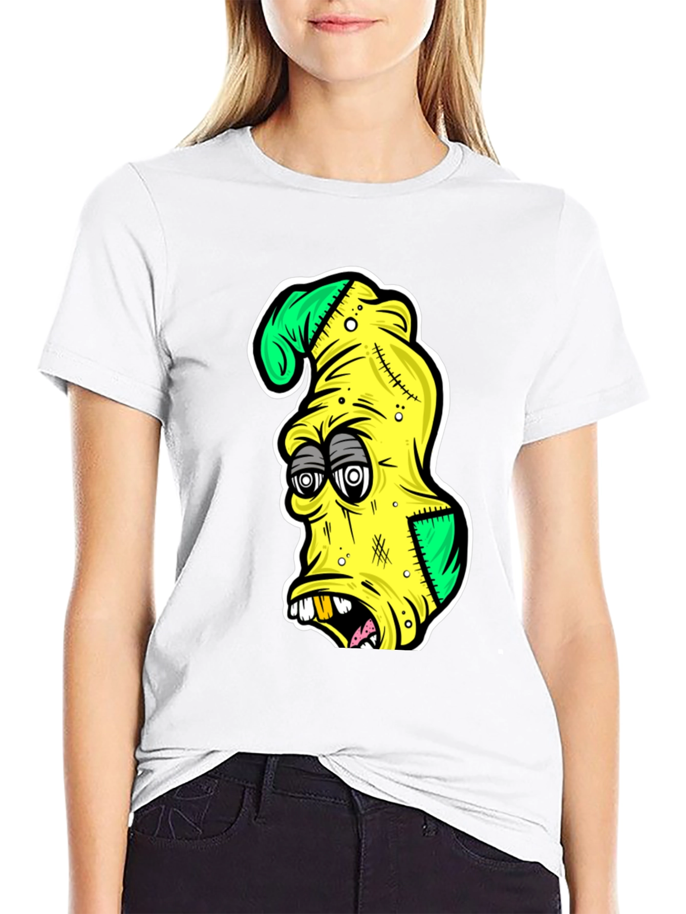 Cartoon Zombie Head Graphic T-Shirt