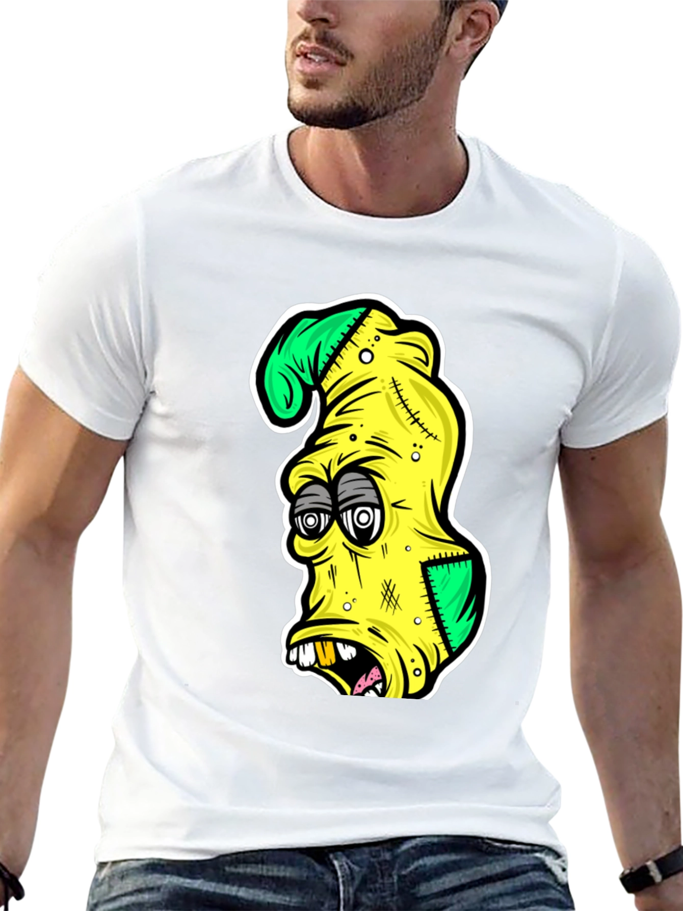 Cartoon Zombie Head Graphic T-Shirt