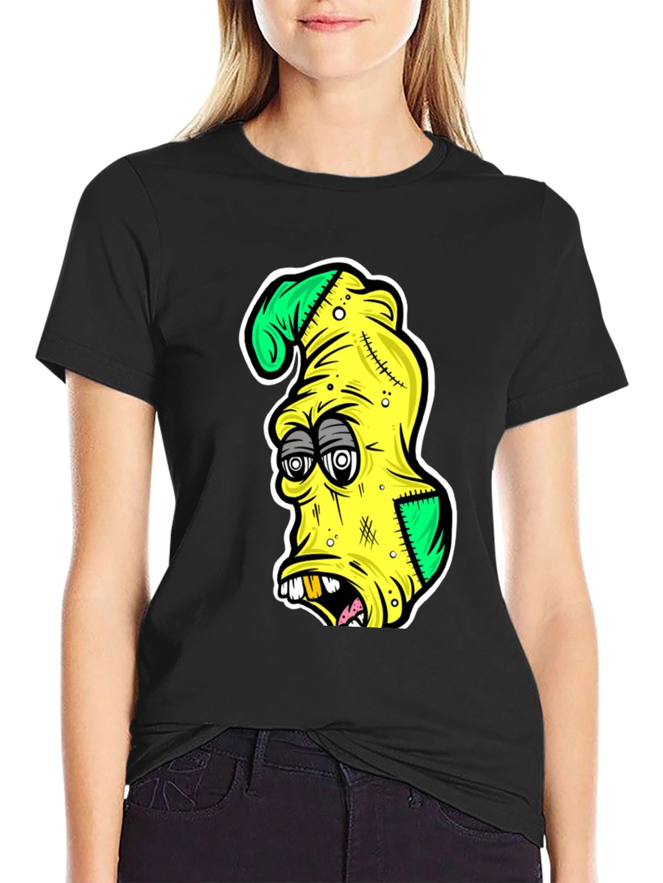 Cartoon Zombie Head Graphic T-Shirt