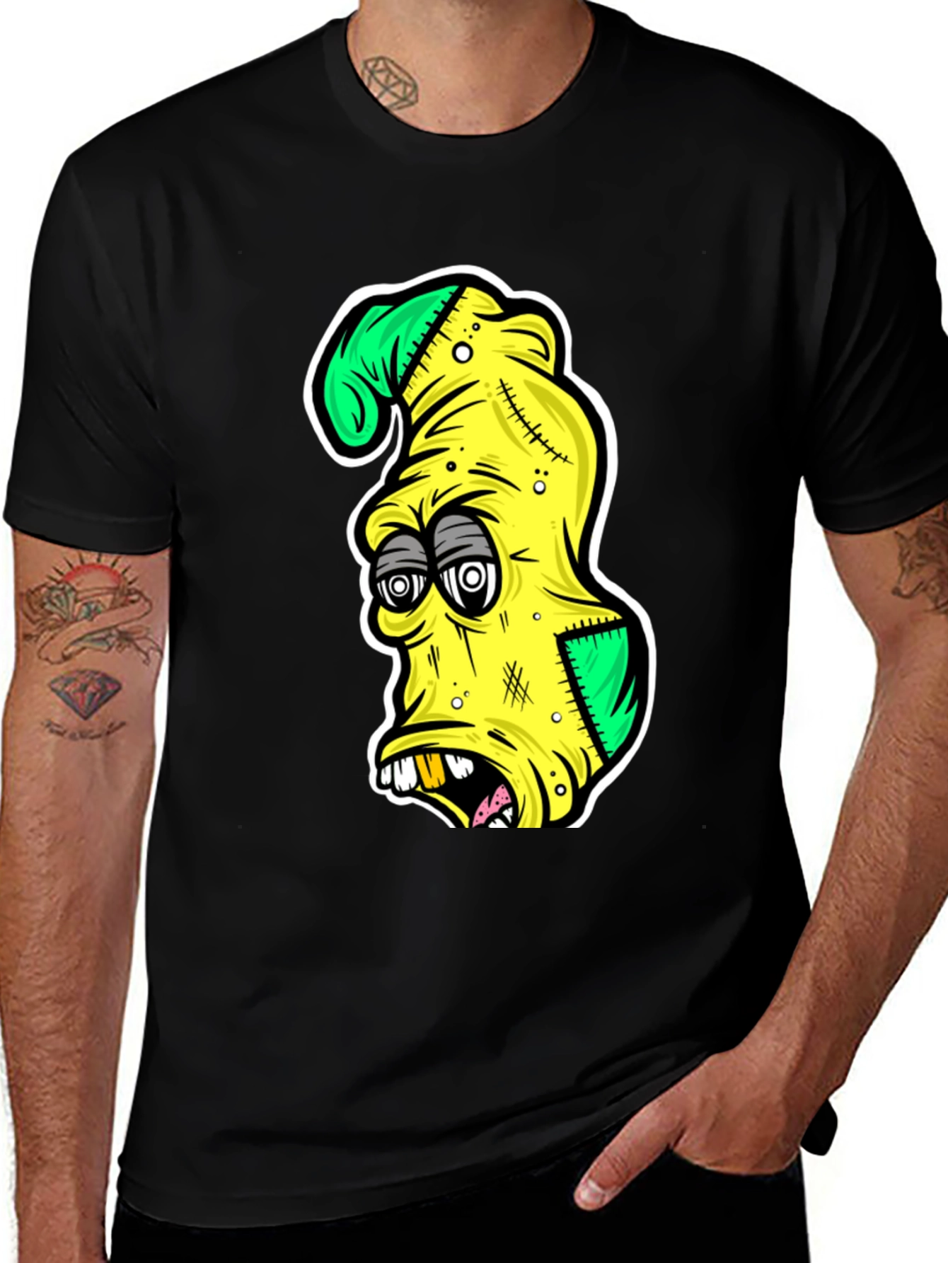 Cartoon Zombie Head Graphic T-Shirt