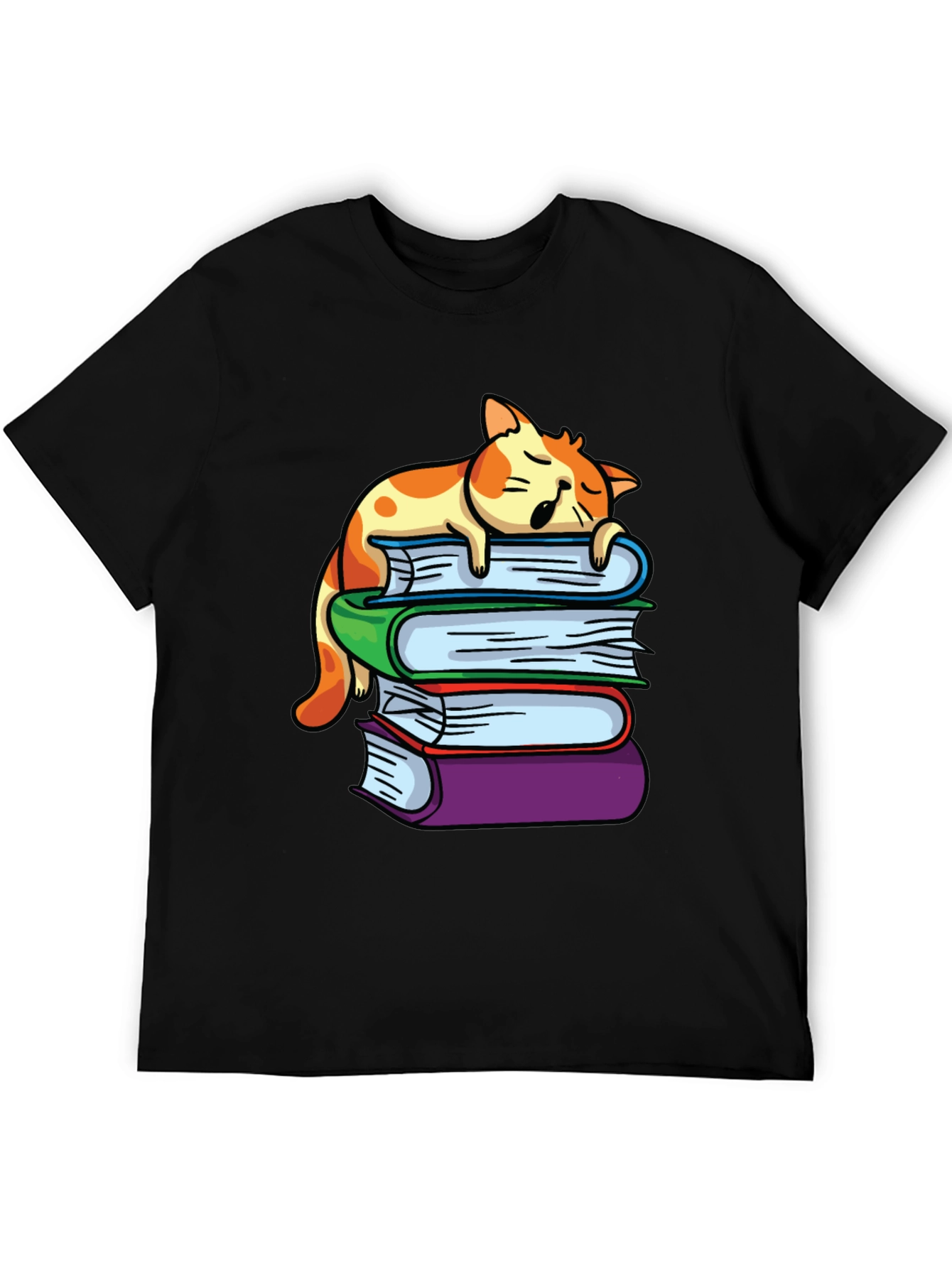 Cat Nap on Books T-Shirt - Reading Lover Tee