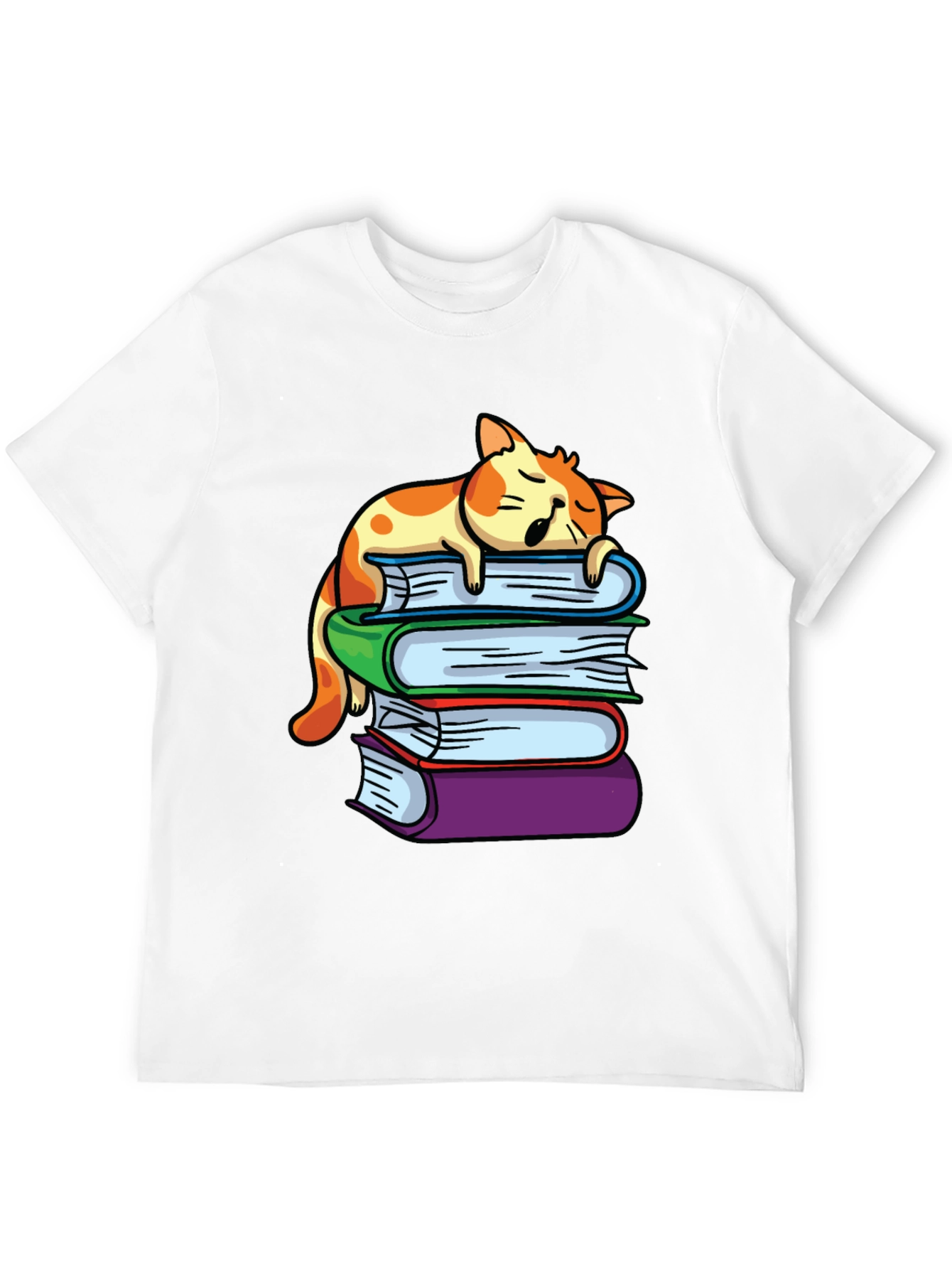 Cat Nap on Books T-Shirt - Reading Lover Tee