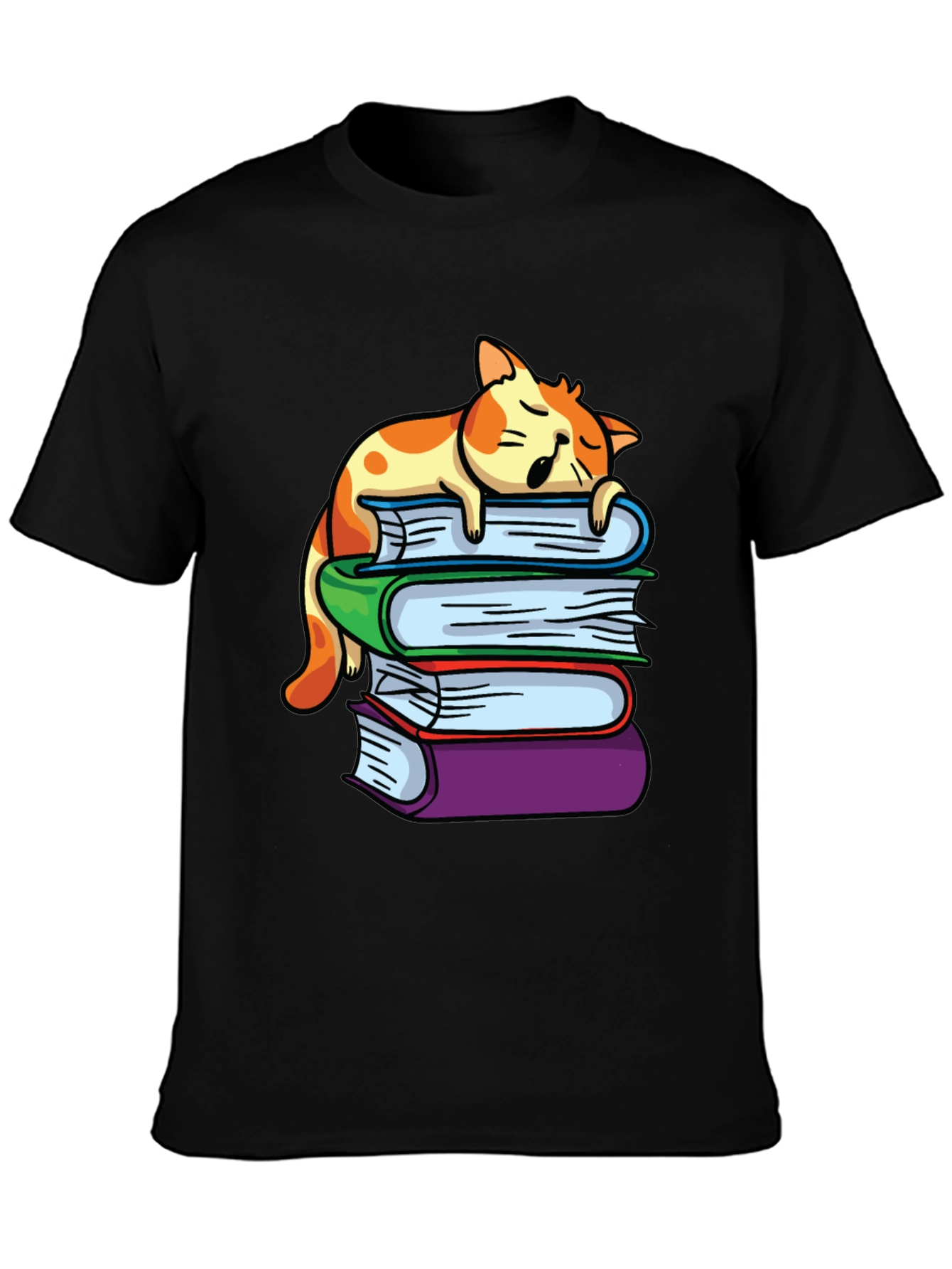 Cat Nap on Books T-Shirt - Reading Lover Tee
