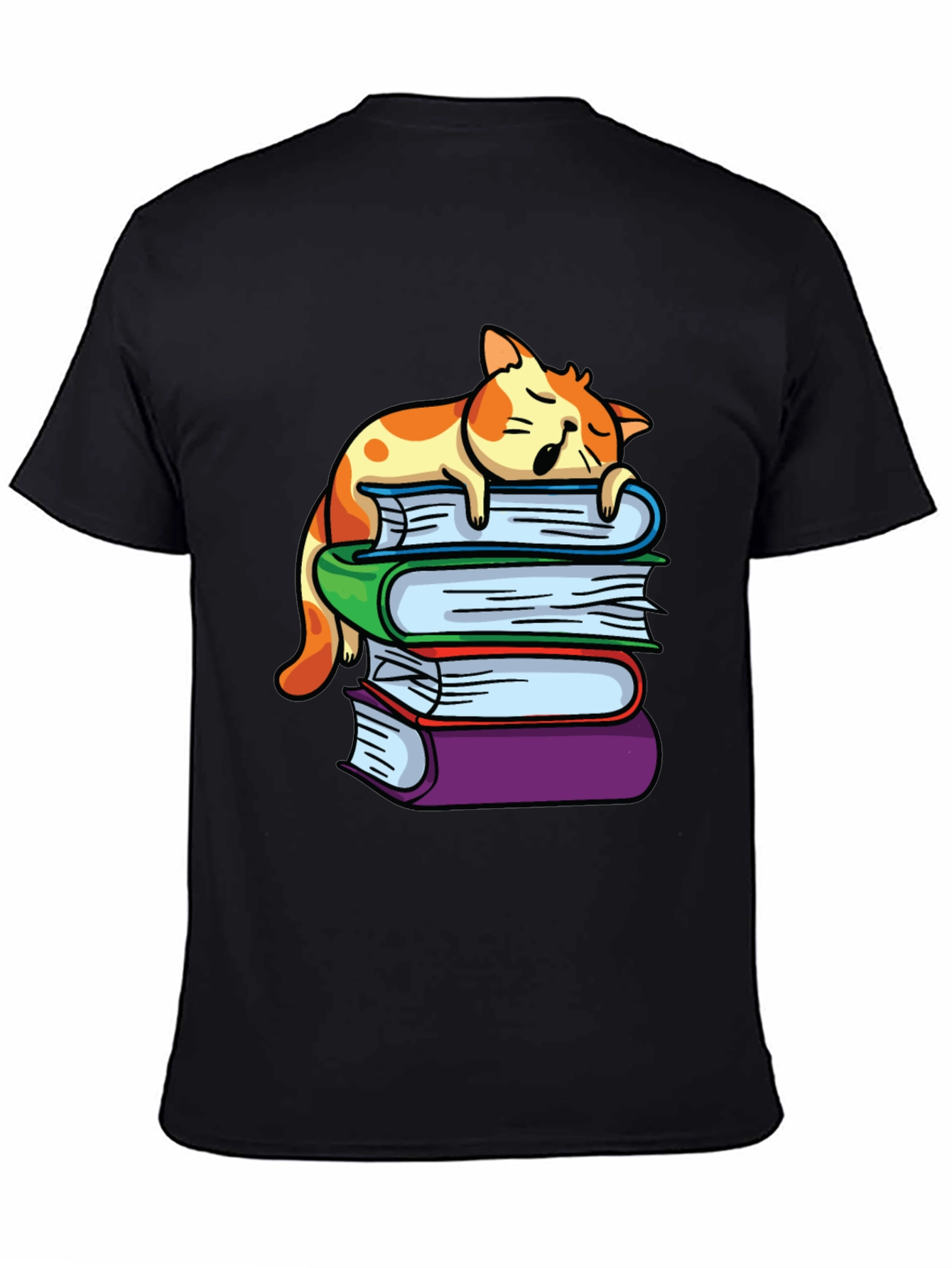 Cat Nap on Books T-Shirt - Reading Lover Tee