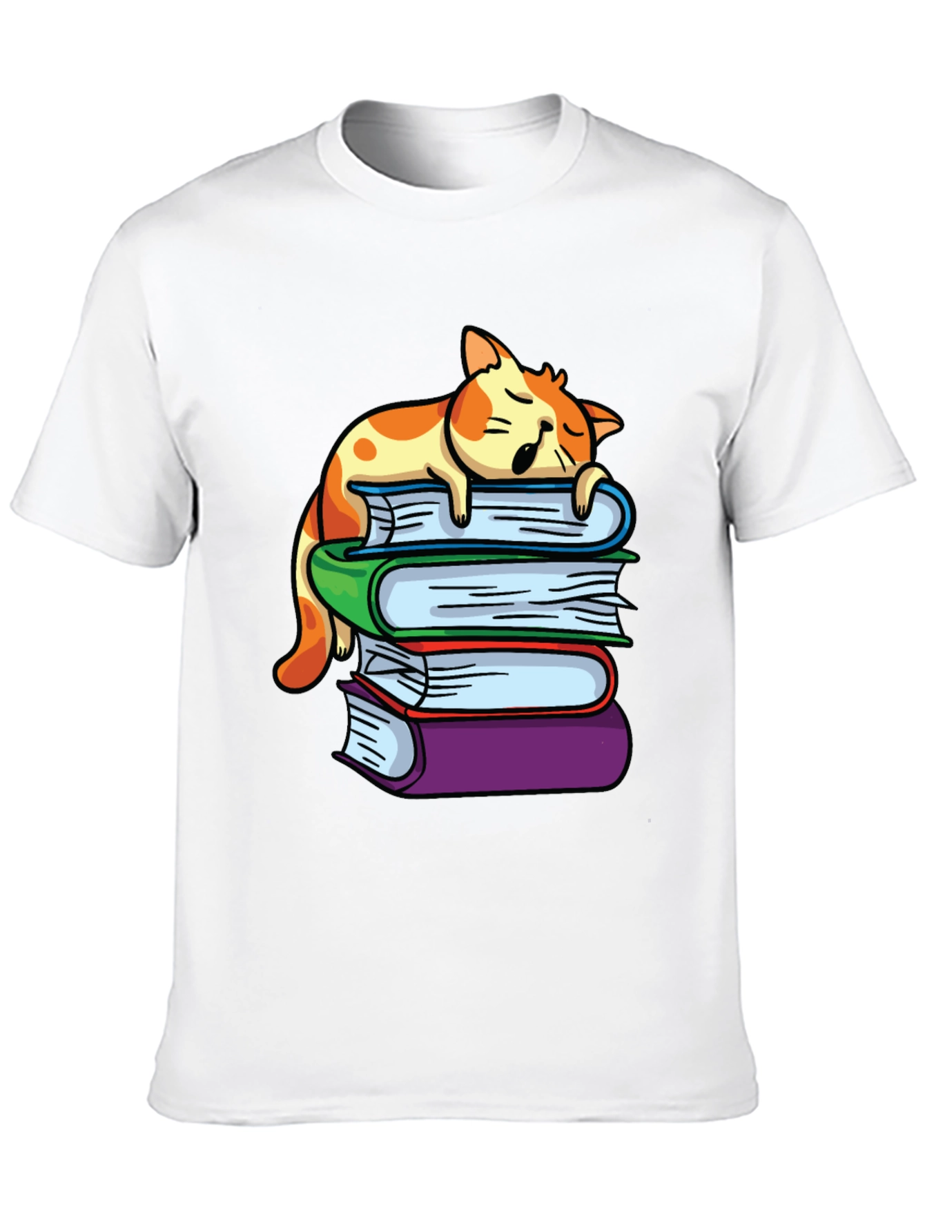 Cat Nap on Books T-Shirt - Reading Lover Tee