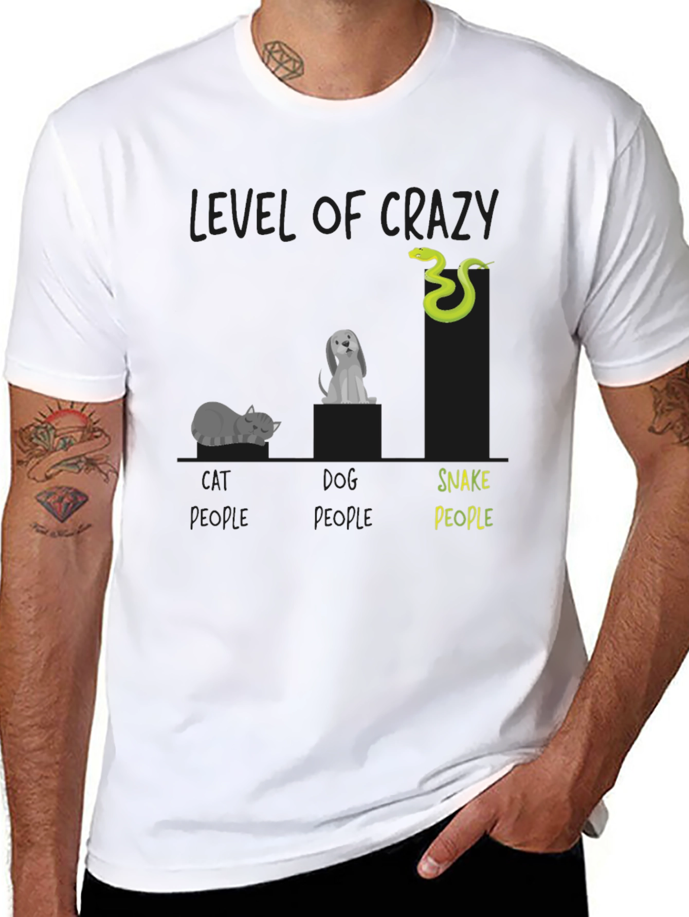 Level of Crazy Cat Dog Snake People T-Shirt