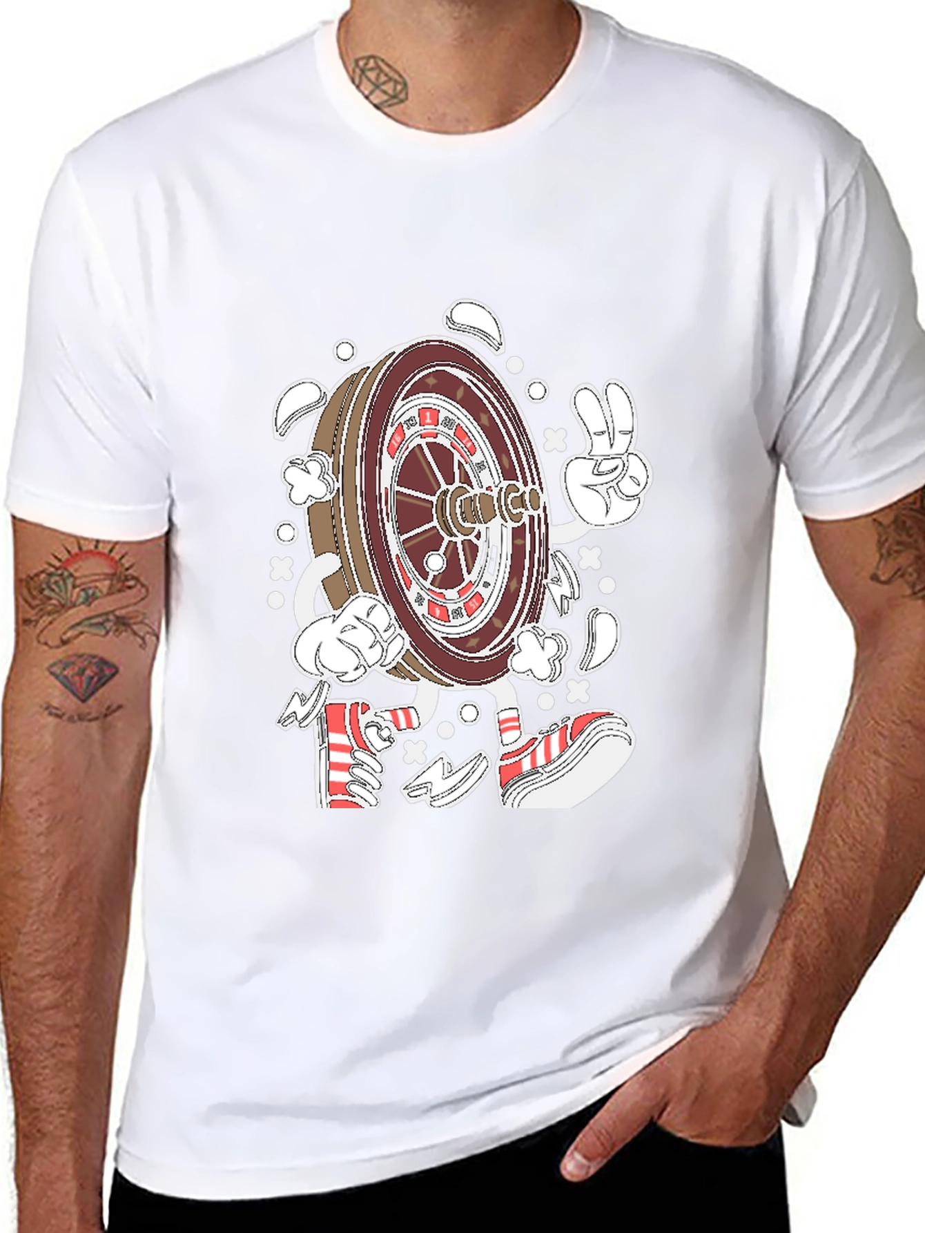 Roulette Wheel Character Graphic Tee - Black Cotton