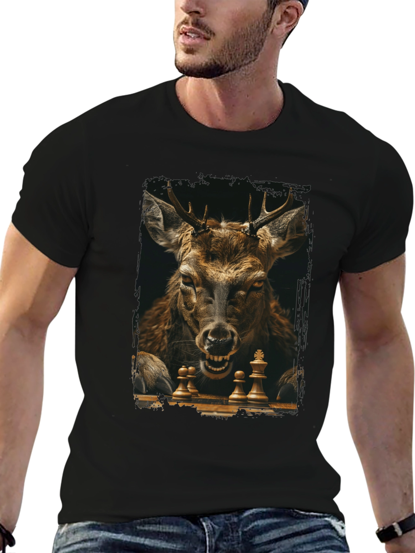 Chess Deer Graphic Tee - Unique Animal Design