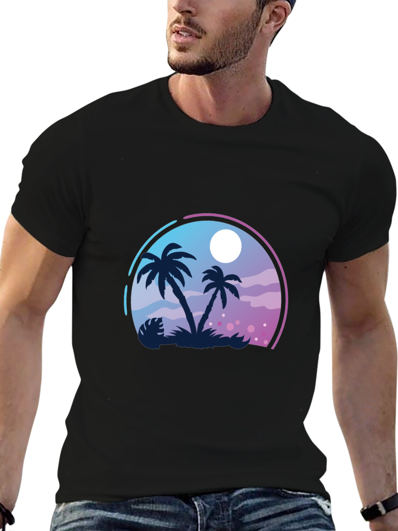 Tropical Palm Tree Graphic Black T-Shirt