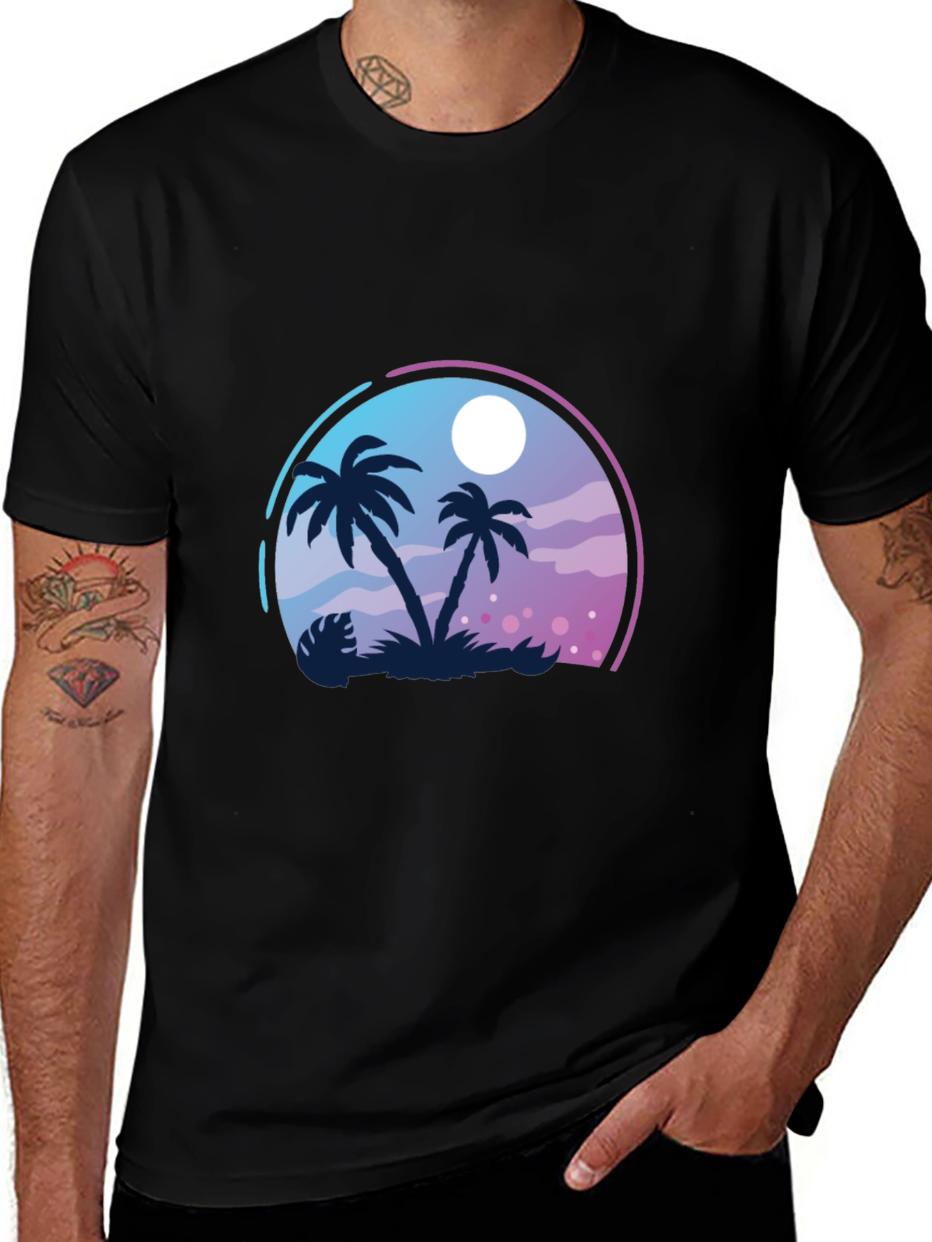 Tropical Palm Tree Graphic Black T-Shirt