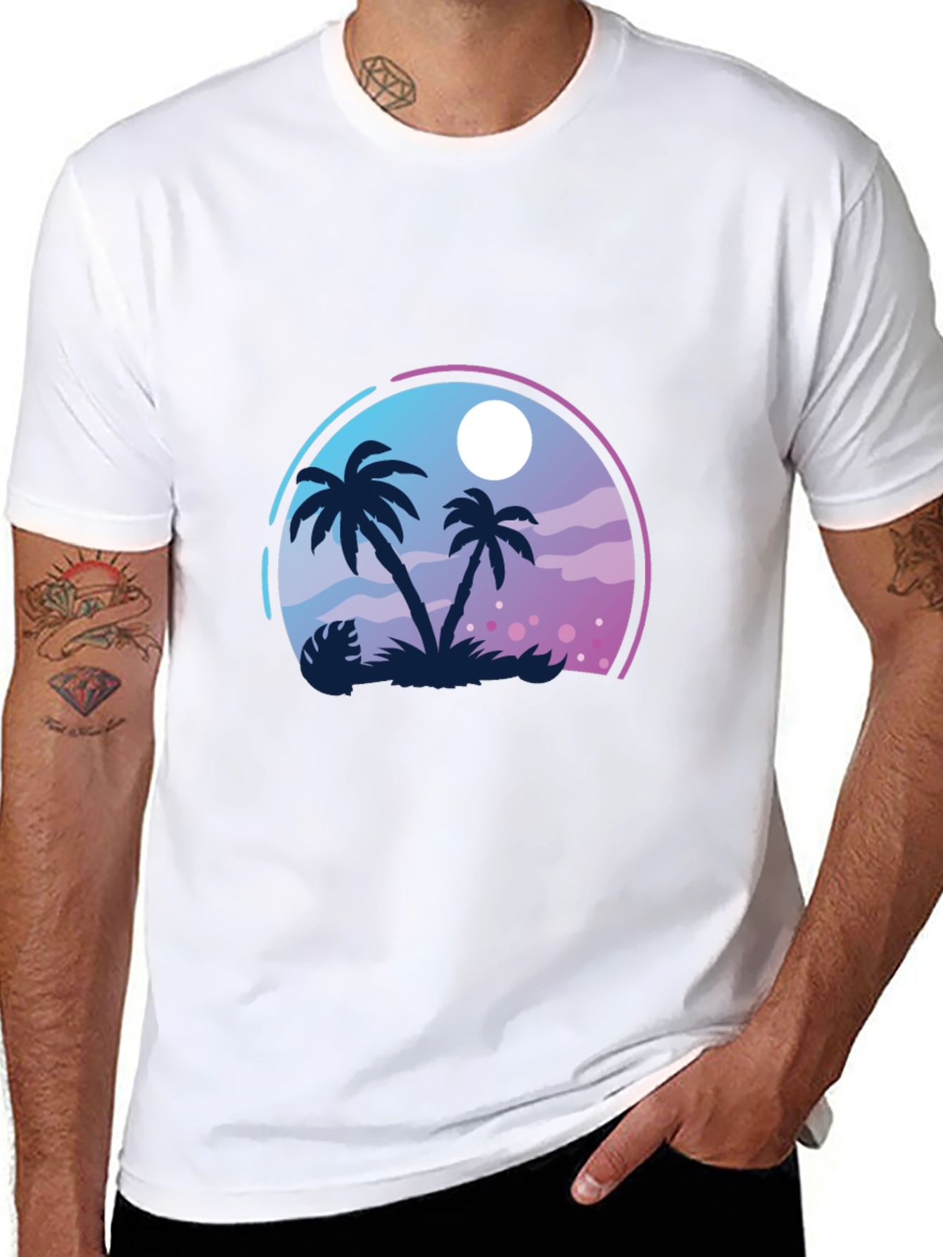 Tropical Palm Tree Graphic Black T-Shirt
